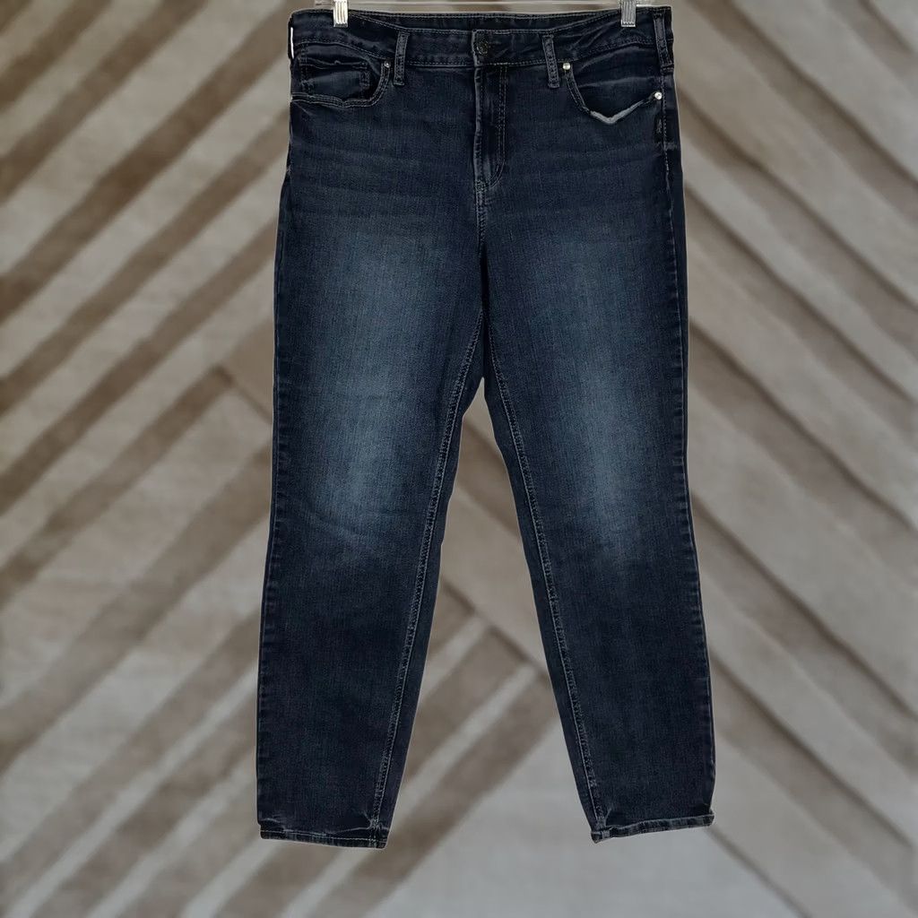 Silver Jeans Co. VINTAGE? No Silver Jeans Co Women Dark Wash Tapered Leg Stretch Denim Blue Jeans Size 24" / US 00 / IT 34 - 1 Thumbnail