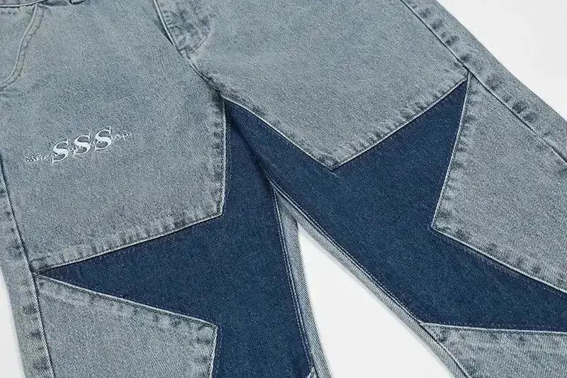 Japanese Brand Straight jeans Harajuku style patchwork retro stars Size US 32 / EU 48 - 6 Thumbnail