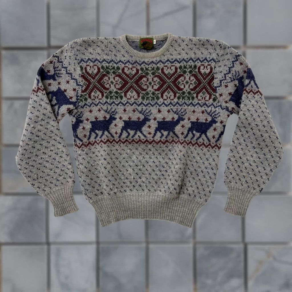 Vintage VINTAGE Boston Traders Sweater Mens Large Gray Wool Fair Isle Reindeer Christmas Christmas Size US L / EU 52-54 / 3 - 1 Thumbnail