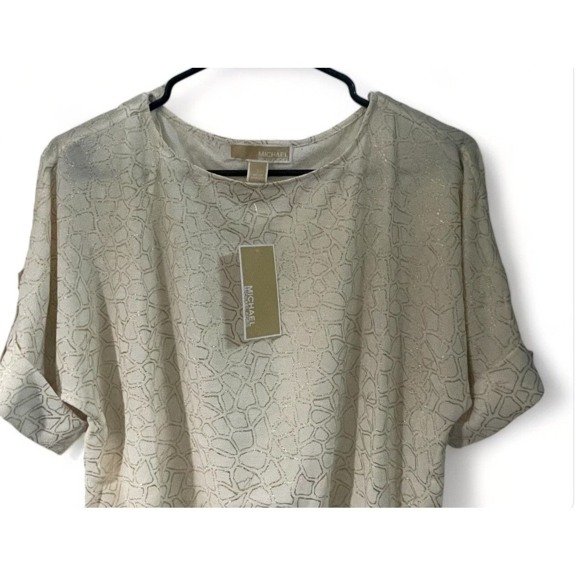 Michael Kors Womens Metallic Print Top With Ruched Hem & Button Detail Size S / US 4 / IT 40 - 3 Thumbnail