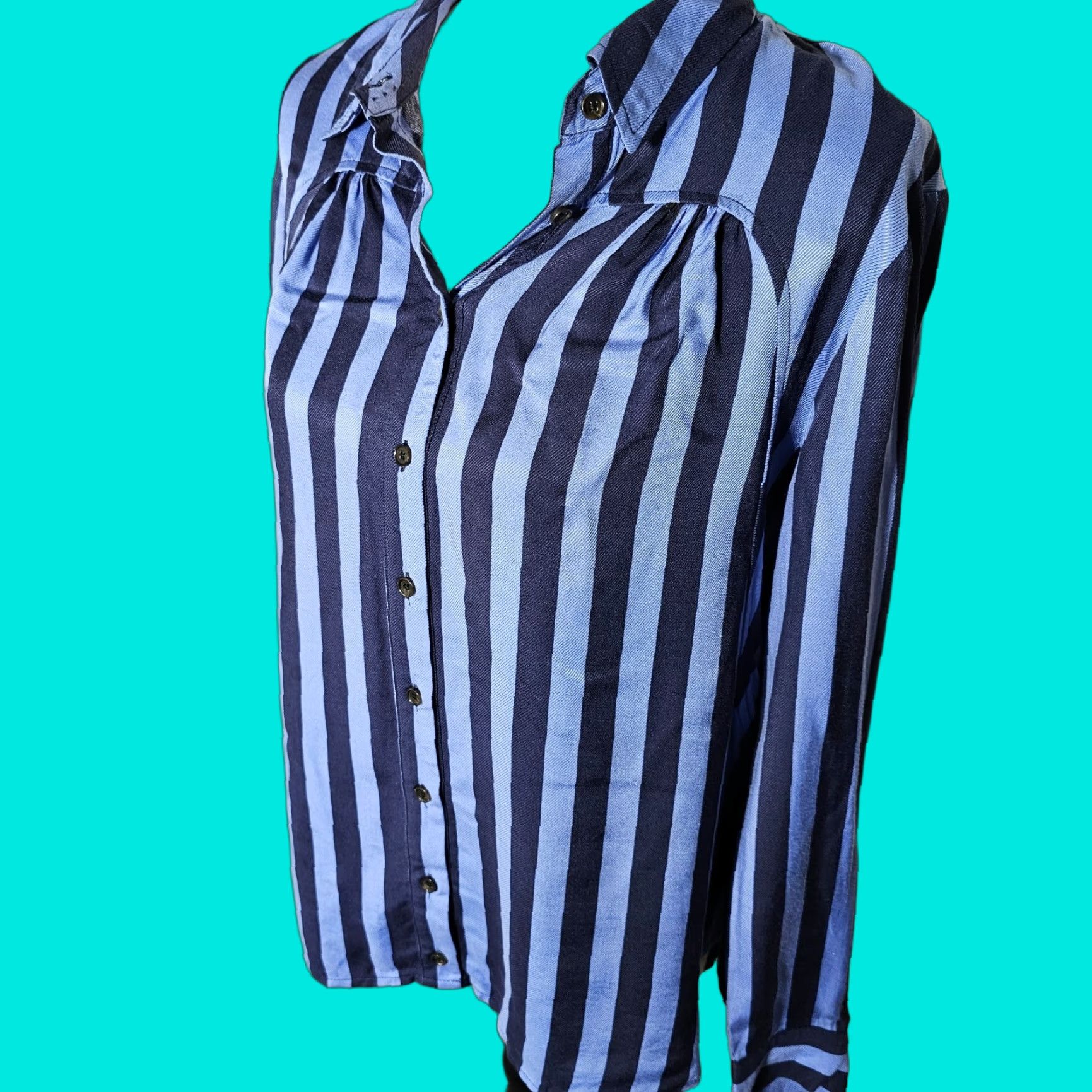 Vintage Maeve Button Blouse Striped Blue Casual Formal Shirt S Women Size S / US 4 / IT 40 - 1 Thumbnail
