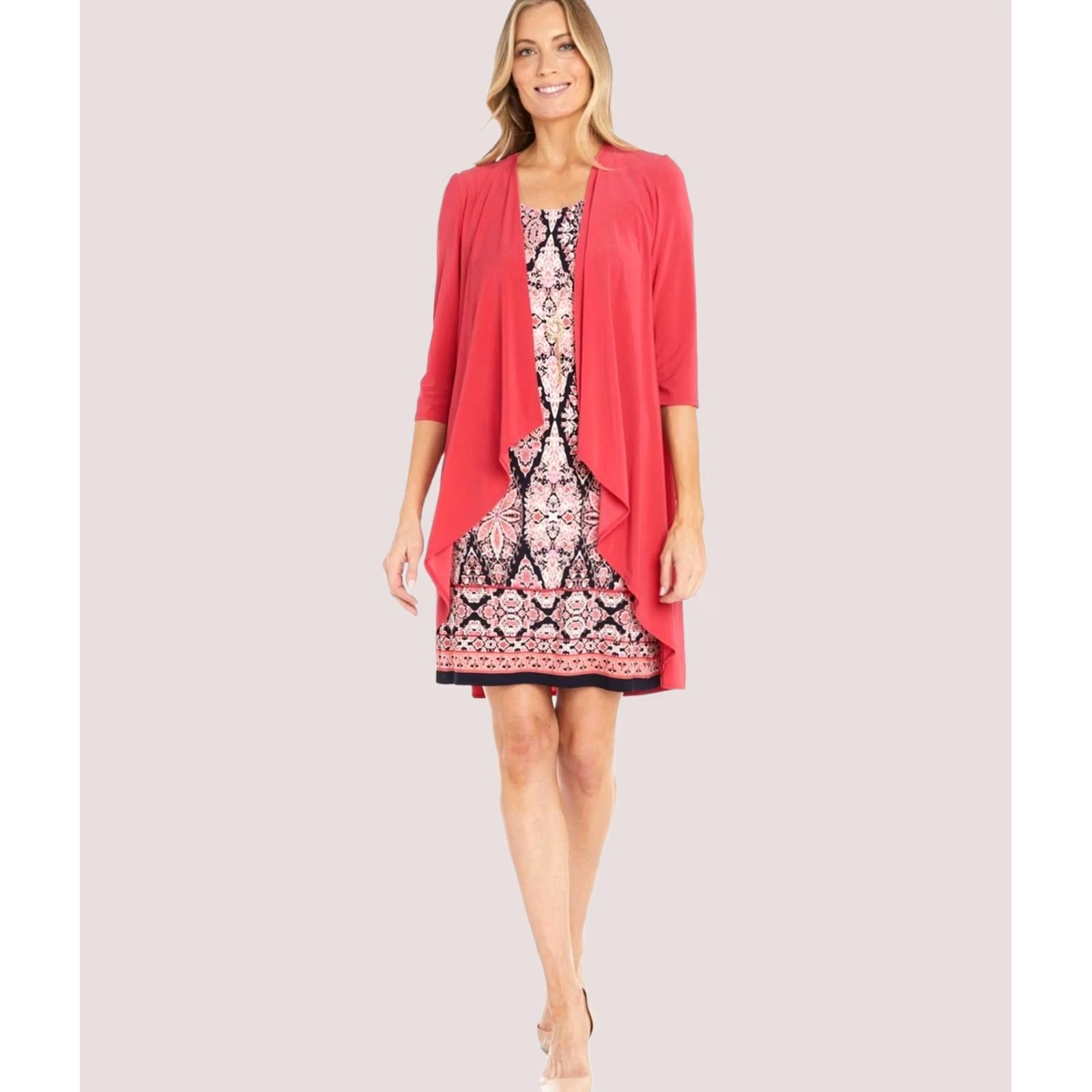 Vintage R & M Richards Womens Printed Sheath Dress coral Petite 12P Size XL / US 12-14 / IT 48-50 - 1 Thumbnail