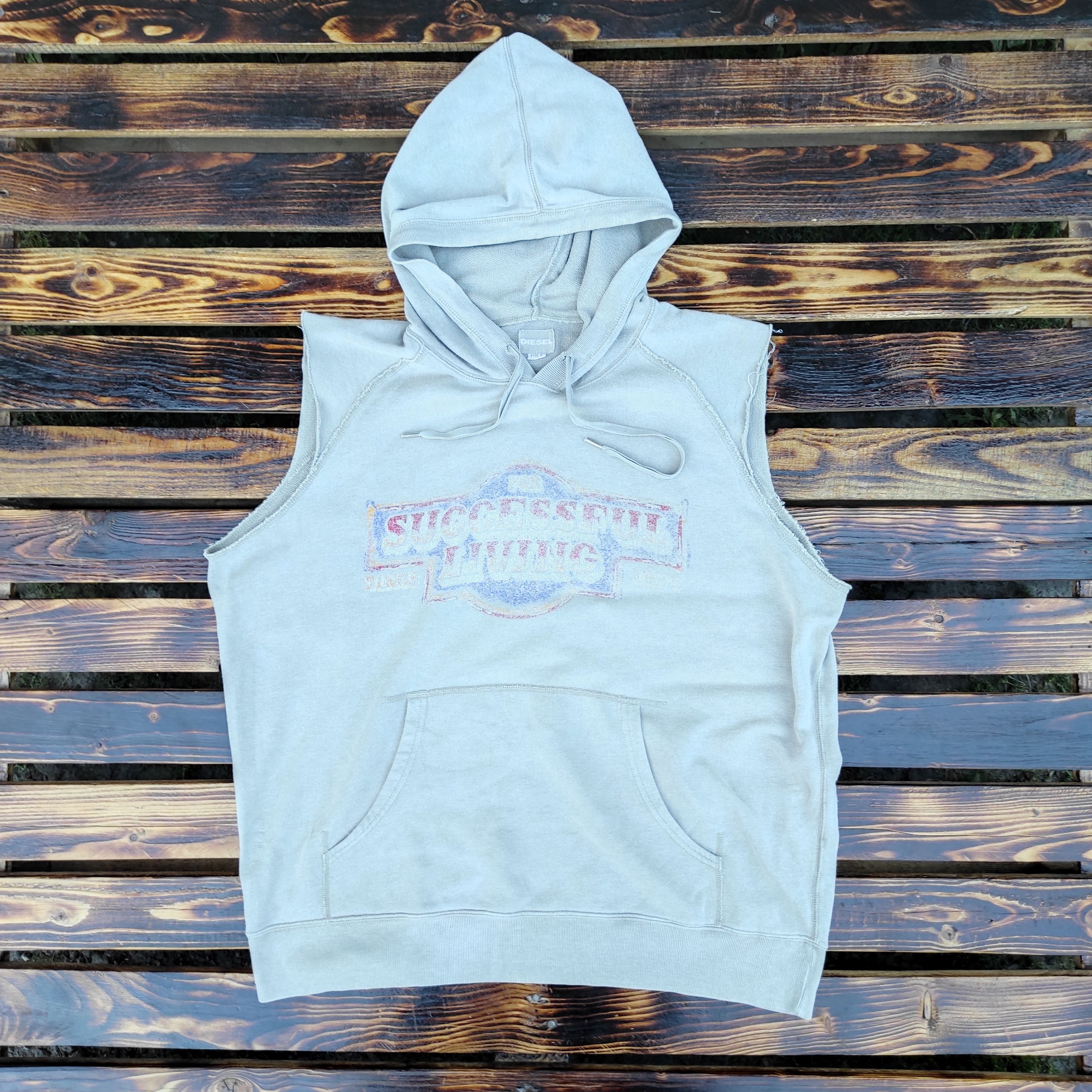 Vintage DIesel Biege Vest Hoodie without Sleeves Size L