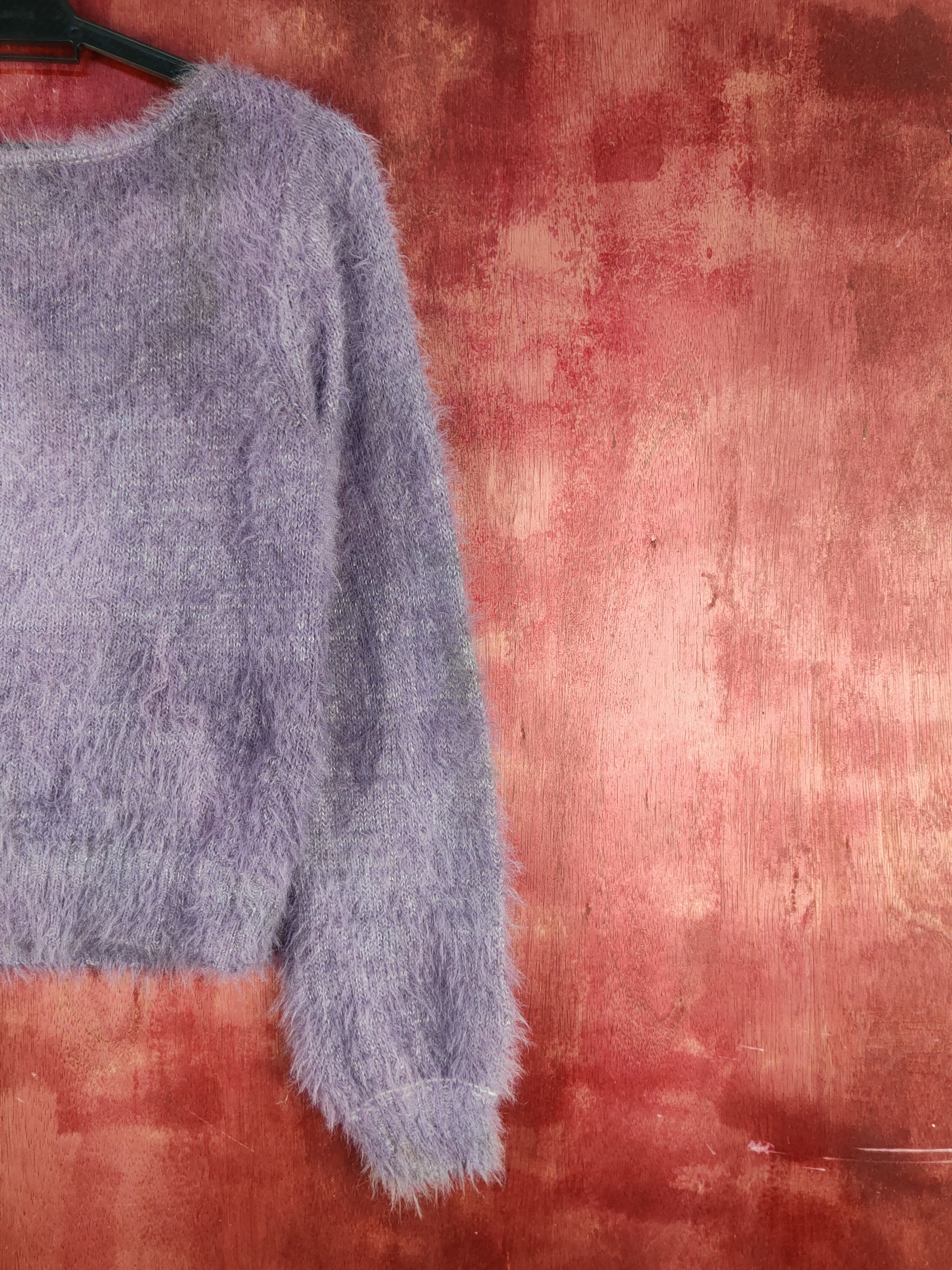 Homespun Knitwear Pattern Fiona Purple faded Shaggy Fur Mohair Knitwear #S2276 Size S / US 4 / IT 40 - 9 Thumbnail