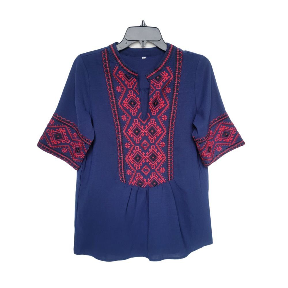 Other ⭐Womens Navy Blue Embroidered Tunic Top Sz S Beach Boho Red Size S / US 4 / IT 40 - 2 Thumbnail