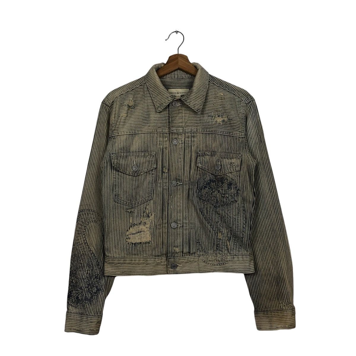 Ralph Lauren 🔥VINTAGE CROPPED BIKER JACKET HICKORY CHORE DENIM & SUPPPLY Size US XS / EU 42 / 0 - 3 Thumbnail