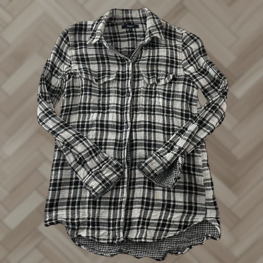 Madewell Madewell Plaid Flannel Button-Up Shirt Women XS Black White Multicolor Long Sleeve Adults Womens Size XS / US 0-2 / IT 36-38 - 1 Thumbnail