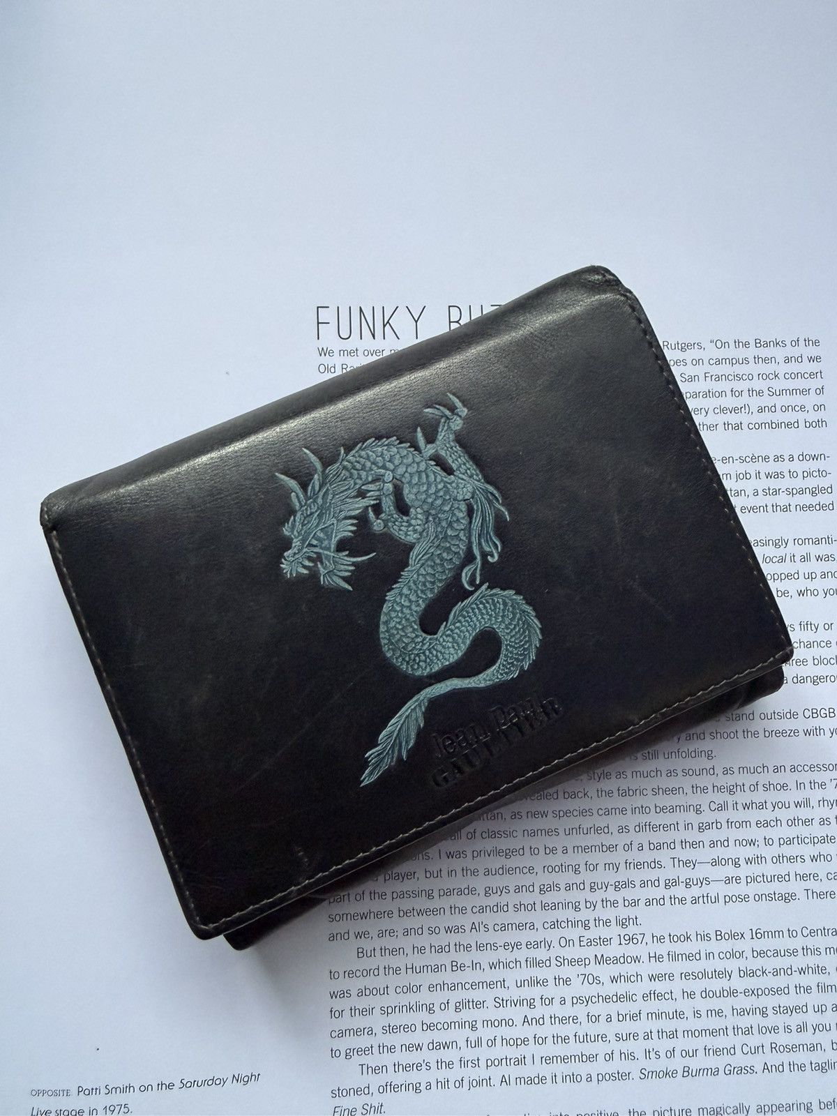 Jean Paul Gaultier Dragon Print Black Leather Bifold Wallet
