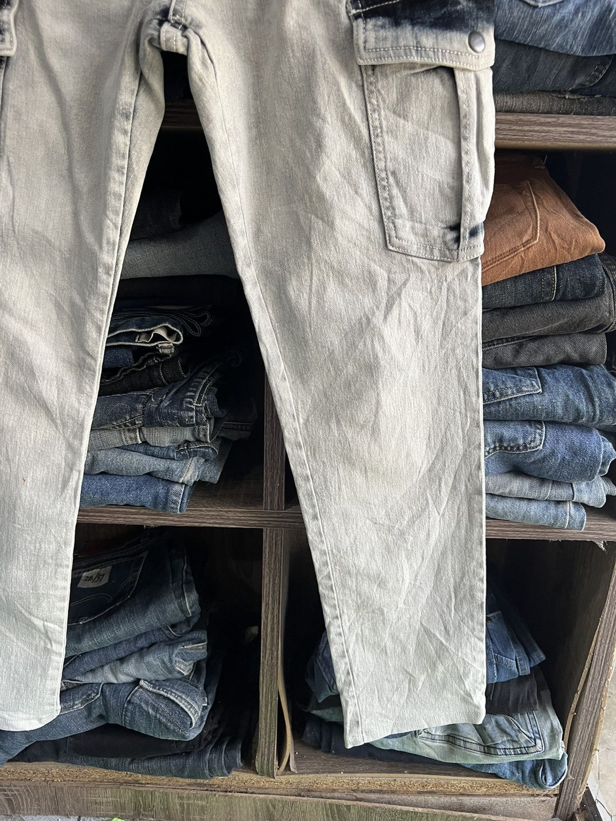 Japanese Brand 🔥Growth by Grail Bleach Denim Cargo Pant Size US 31 - 6 Thumbnail