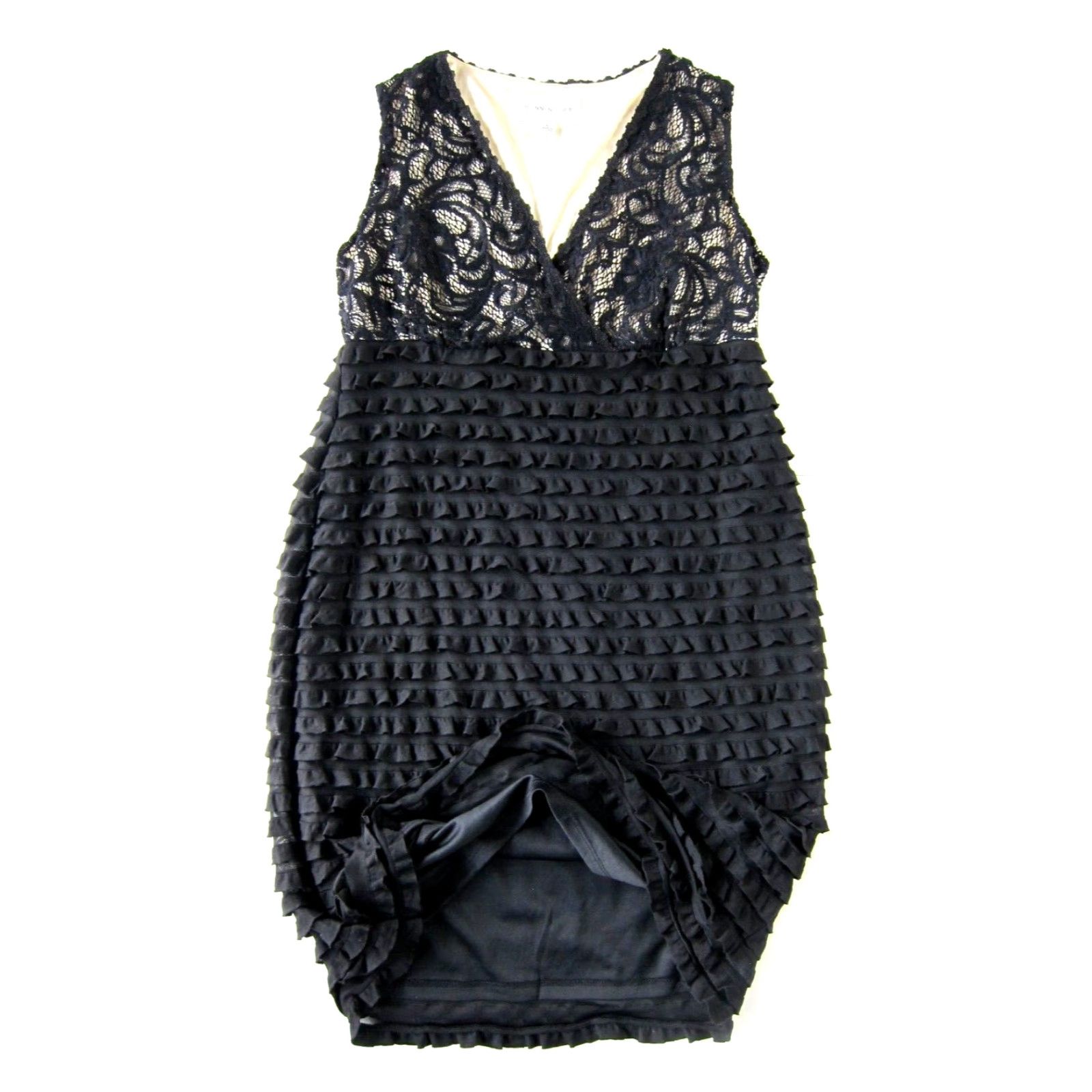 Layer 8 Ronni Nicole Black Lace Stretch V-Neck Sleeveless Layer Ruffle Sheath Dress 6 Size M / US 6-8 / IT 42-44 - 6 Thumbnail