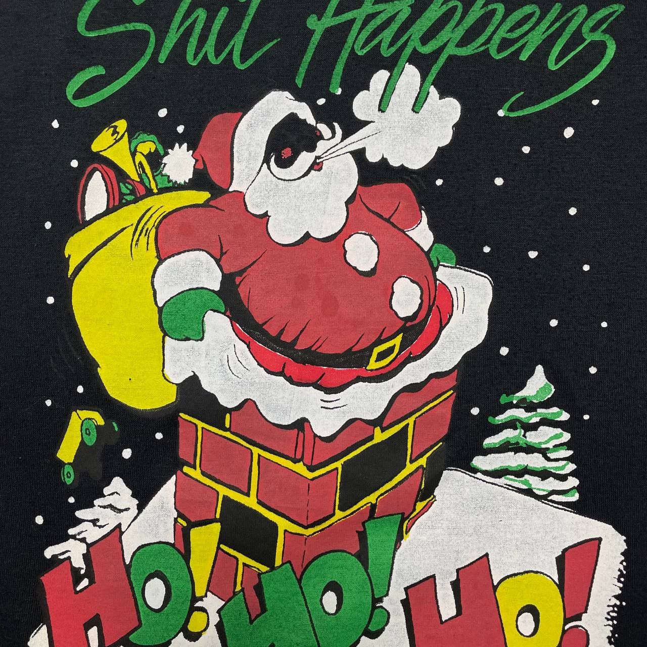 Band Tees Vintage 80s 90s Santa Claus Shit Happens Humor T Shirt Black Size US XL / EU 56 / 4 - 3 Thumbnail
