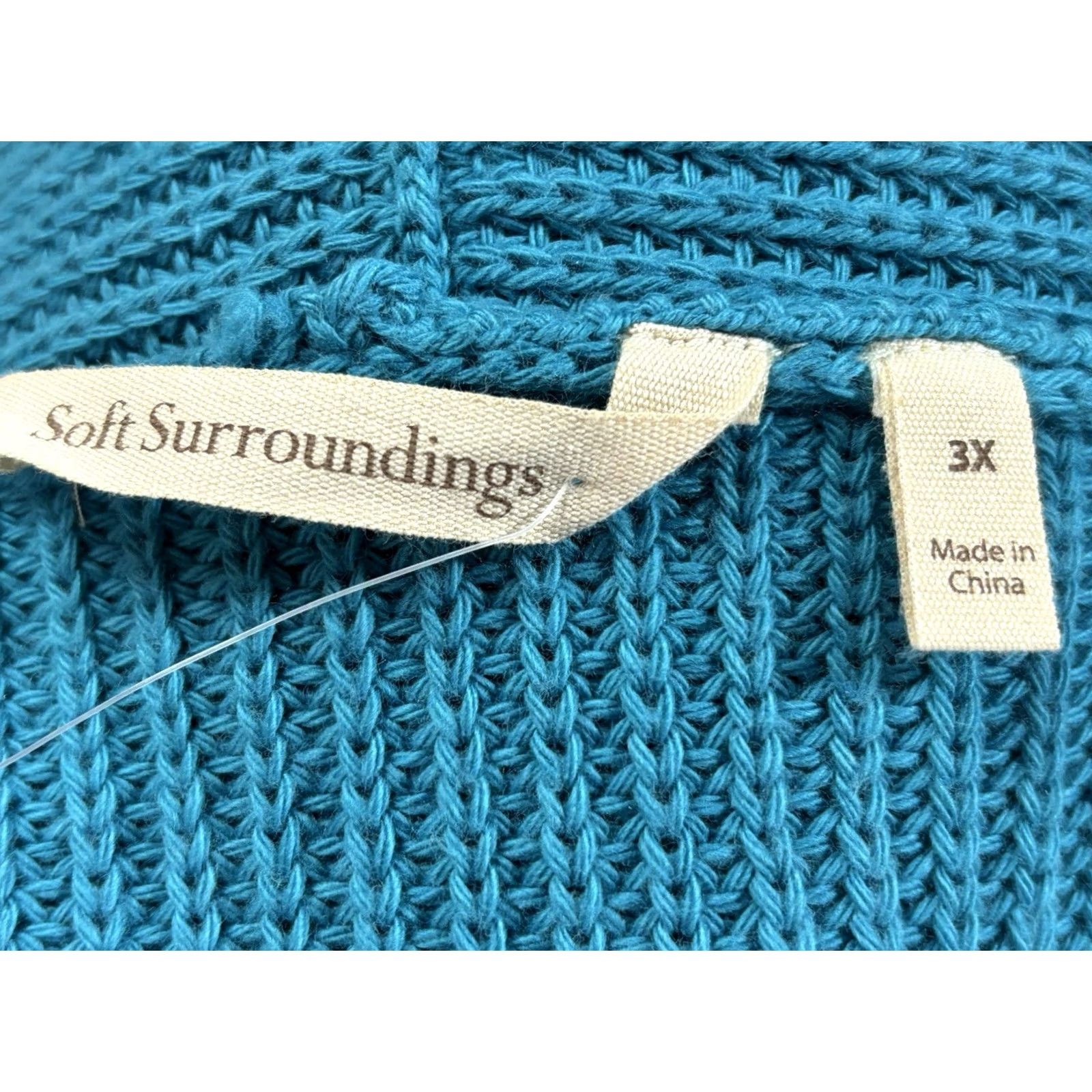Soft Surroundings Soft Surroundings Cardigan Sweater Women’s 3X Plus Teal Chunky Knit Open Knit Style Long Sleeve Solid Cotton Blend Vintage No Womens Size XXL / US 16-18 / IT 52-54 - 6 Thumbnail