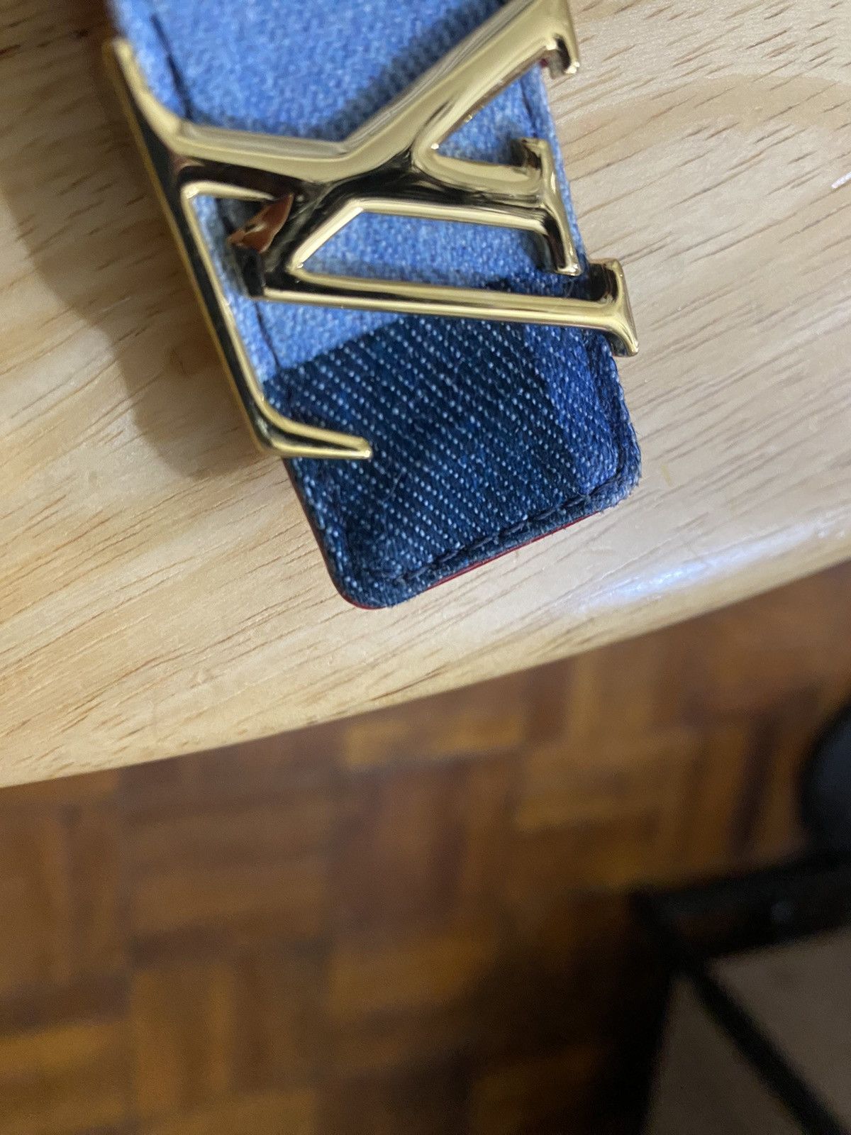 Louis Vuitton Unisex LOUIS VUITTON DENIM/RED BELT GOLD TONE HARDWARE, Size ONE SIZE - 3 Thumbnail