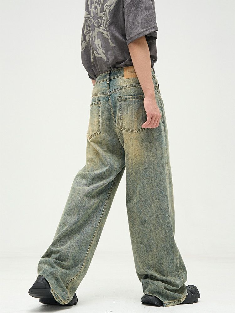 washed faded baggy bootcut jeans