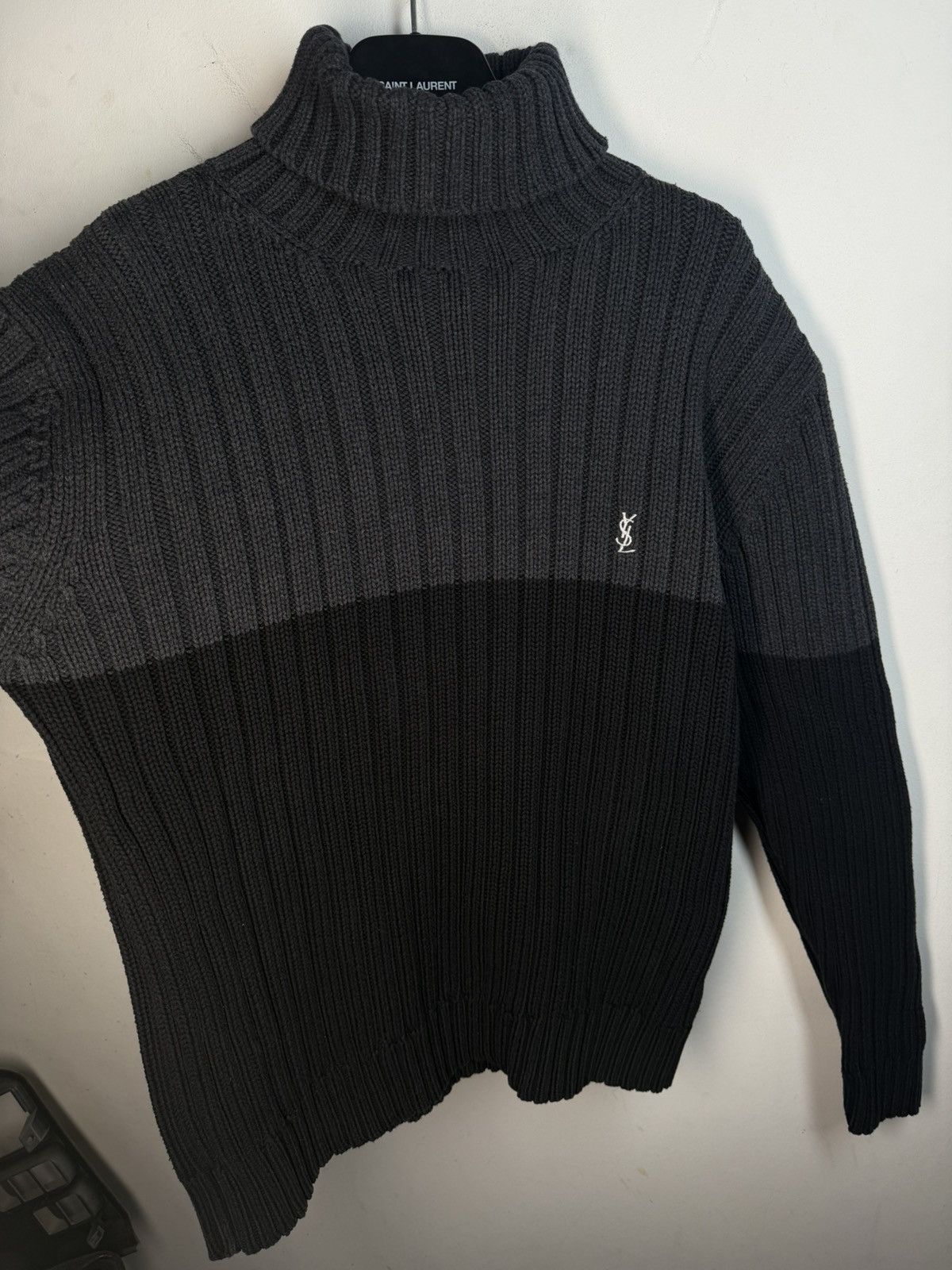 Yves Saint Laurent Grey/Black YSL Sweater Turtleneck Heavy Knit Vintage Yves Size US L / EU 52-54 / 3 - 8 Thumbnail