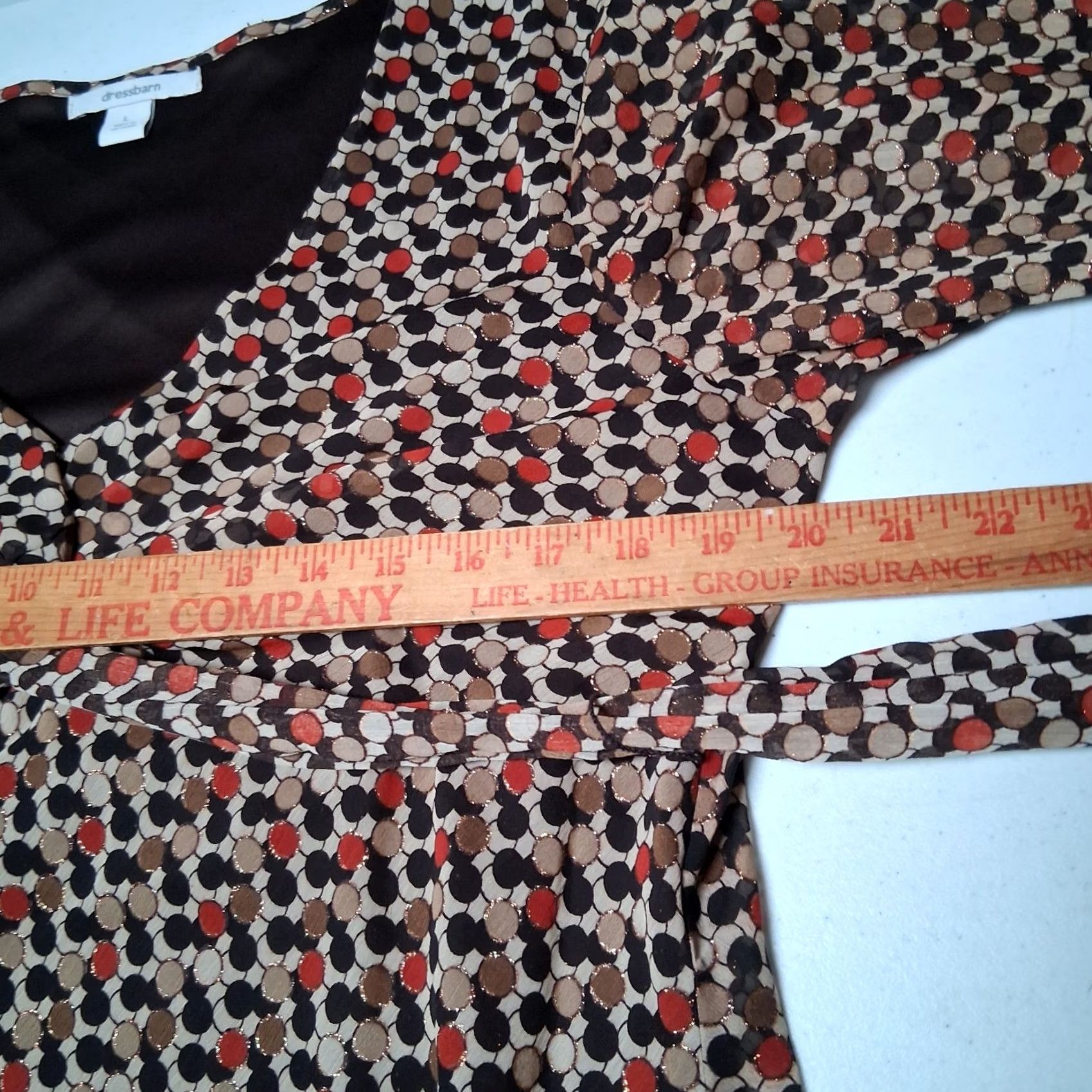 Vintage Dressbarn Blouse Large Brown Tan Rust Gold Metallic Sheer Long Slv Y2K 2000s Size L / US 10 / IT 46 - 7 Thumbnail