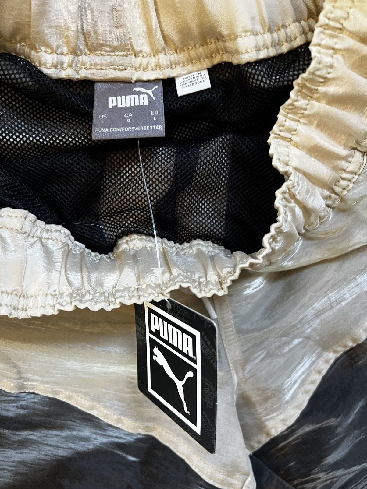 Puma × Rhude Rhude Rhuigi Puma Moire Woven Shorts black/oatmeal Size US 34 / EU 50 - 2 Thumbnail
