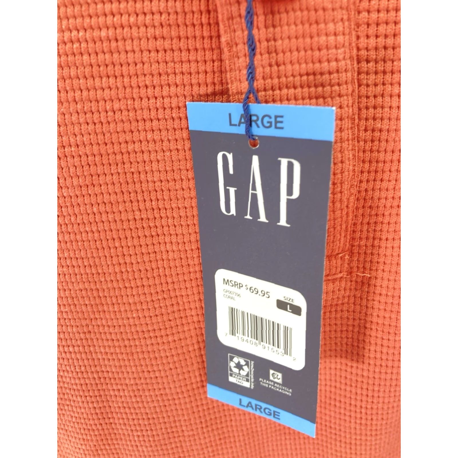 Gap **Gap Men's Large Waffle Henley Hoodie Pullover Orange Long Sleeve** User: Gap Men's Large Waffle Henley Hoodie Pullover Long Sleeve Orange NWT Size US L / EU 52-54 / 3 - 5 Thumbnail