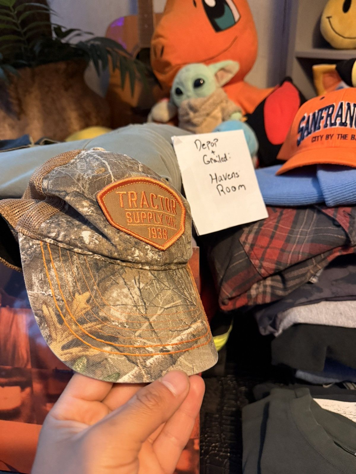 Vintage Camo Tractor Supply Co. hat with an orange embroidered patch Size ONE SIZE - 2 Thumbnail