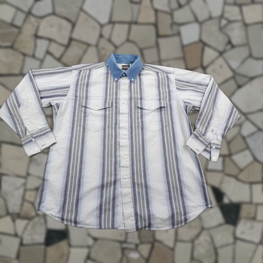 Vintage VINTAGE Panhandle Slim Shirt Mens XL Gray Stripes Denim Collar Button Up Western Size US XL / EU 56 / 4 - 1 Thumbnail