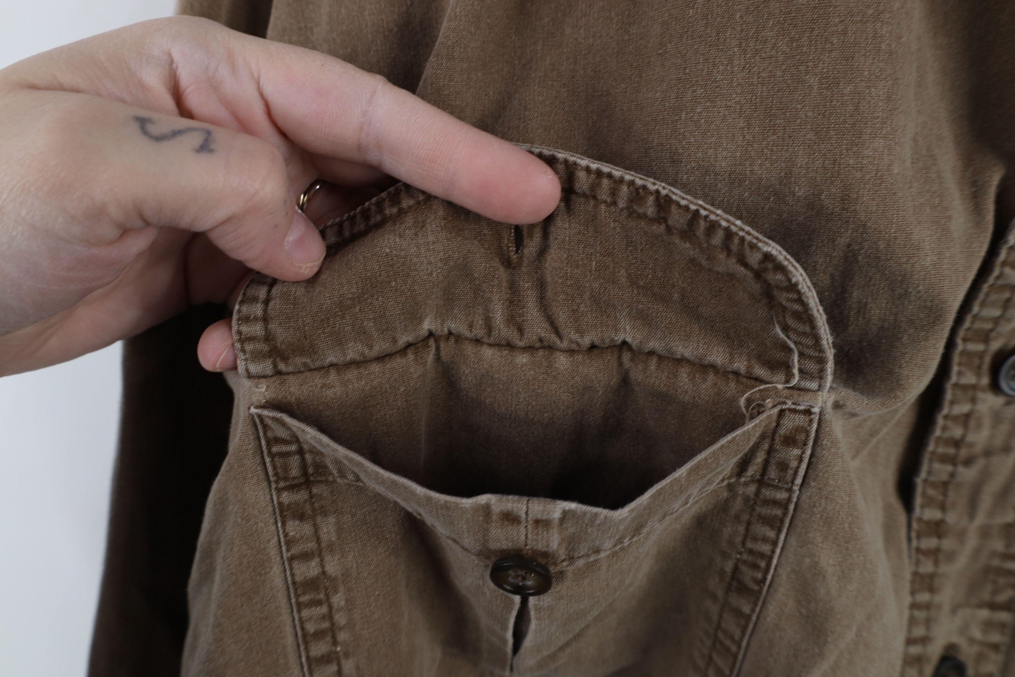Vintage Vintage 90s Streetwear Stonewash Canvas Button Shirt Brown Size US XXL / EU 58 / 5 - 10 Thumbnail