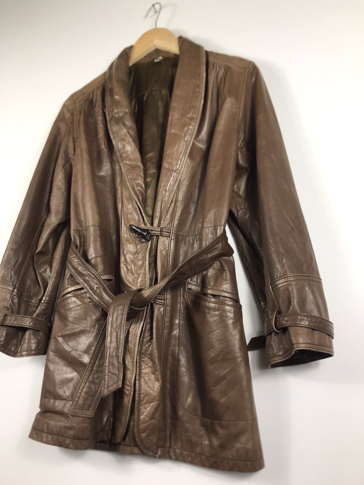 Genuine Leather ⚡️Vintage Duffle Leather Trench Coat Jacket Size M / US 6-8 / IT 42-44 - 3 Thumbnail