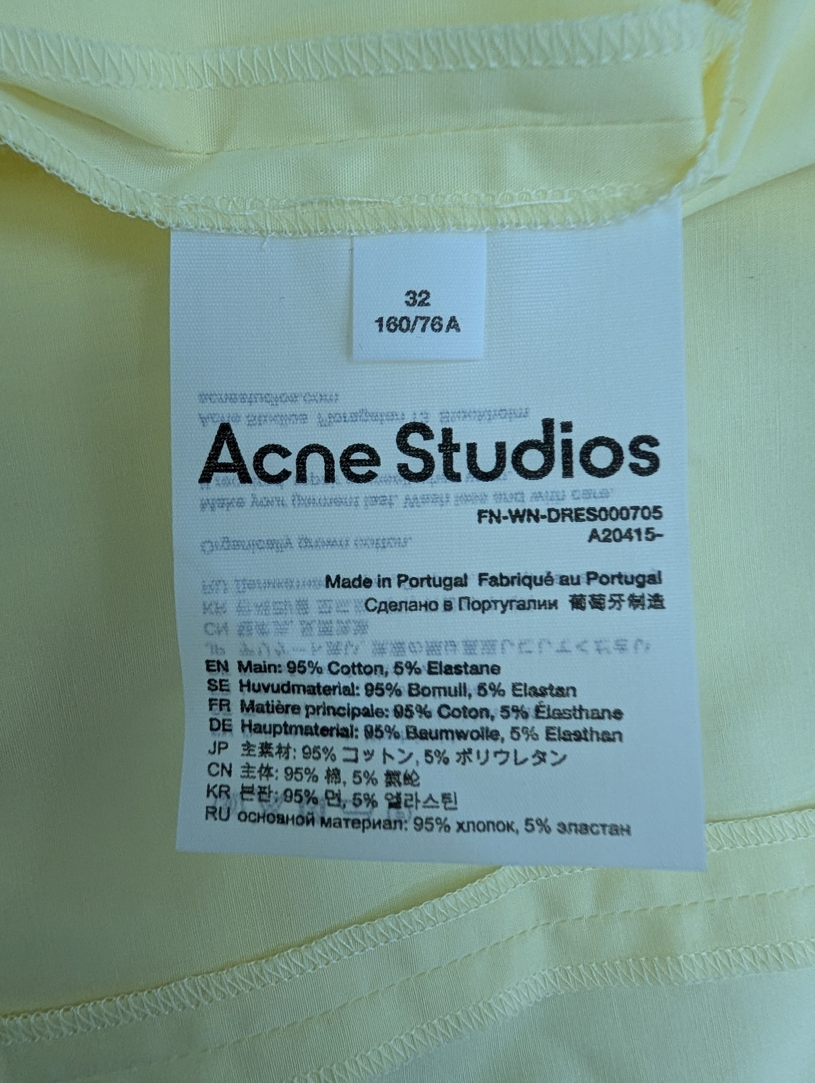 Acne Studios Light Yellow Long Sleeve Shirt Dress Size XXS / US 00 / IT 34 - 6 Thumbnail