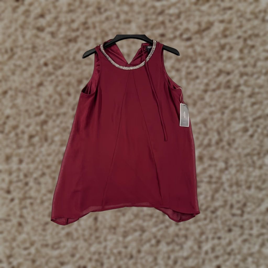 Alfani Alfani Shirt Womens Medium Burgundy Petite Beaded 100% Polyester Sleeveless Shirt Beaded Polyester Alfani Petite Burgundy Sleeveless Womens Medium Size M / US 6-8 / IT 42-44 - 1 Thumbnail