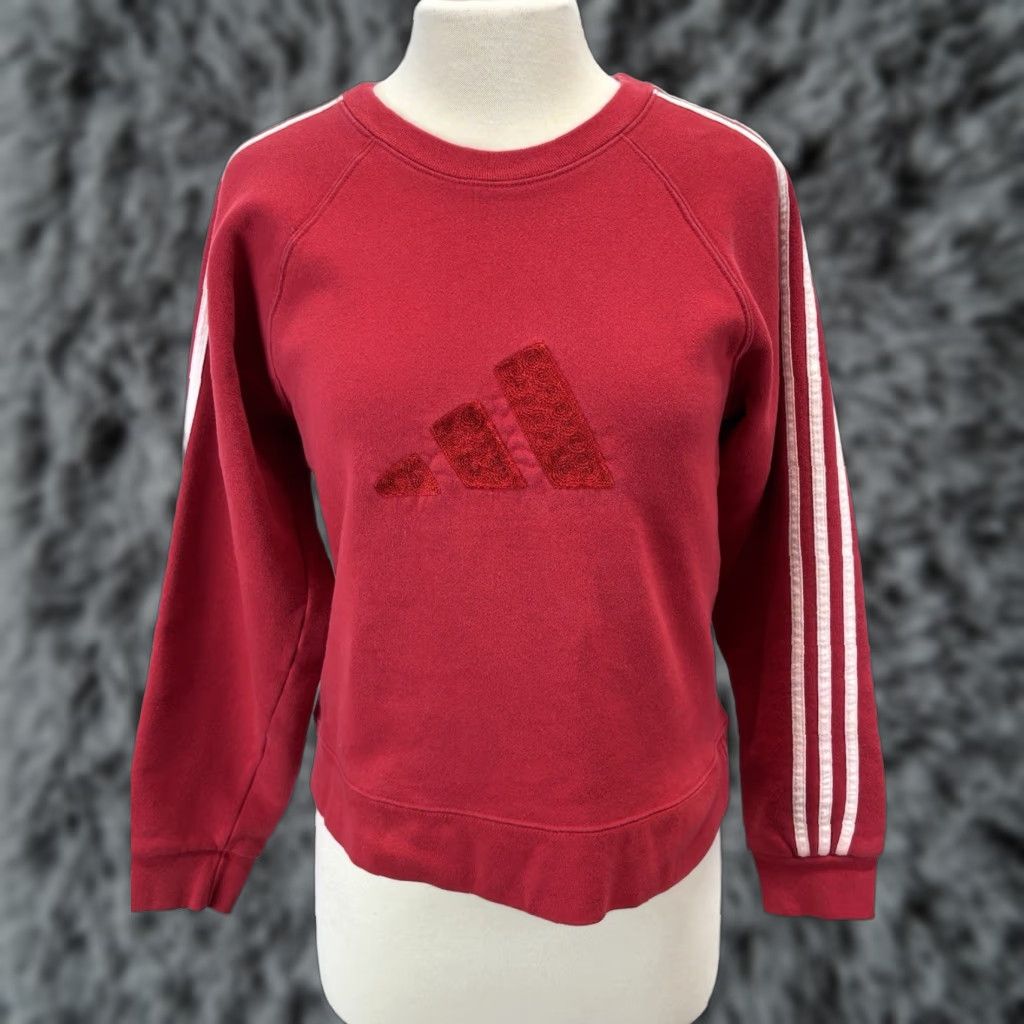 Adidas VINTAGE Adidas Sweatshirt Women’s Small Red 3-Stripe Crew Neck 90s Y2K Pullover Cotton Blend Girls/ Womens S Size S / US 4 / IT 40 - 1 Thumbnail
