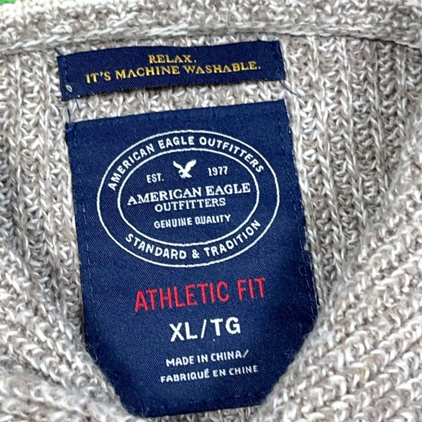 American Eagle Outfitters VINTAGE American Eagle Outfitters Sweater Men XL Tan Chunky-Knit Shawl Neck Y2K Athletic Fi Size US XL / EU 56 / 4 - 3 Thumbnail
