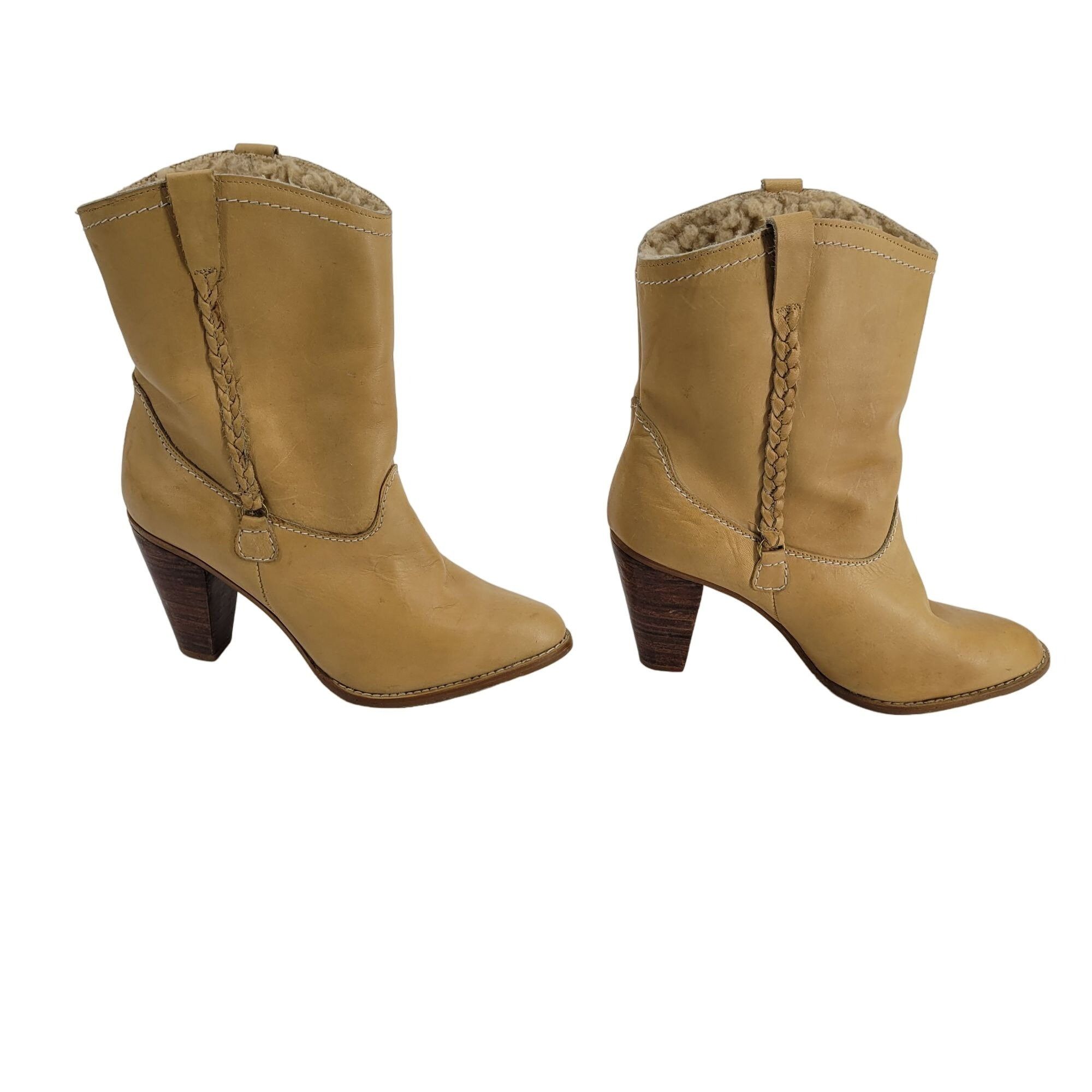 Vintage Vintage 70's Leather Western Boots 7.5 Tan Stacked Wood Heel Size US 7.5 / IT 37.5 - 7 Thumbnail