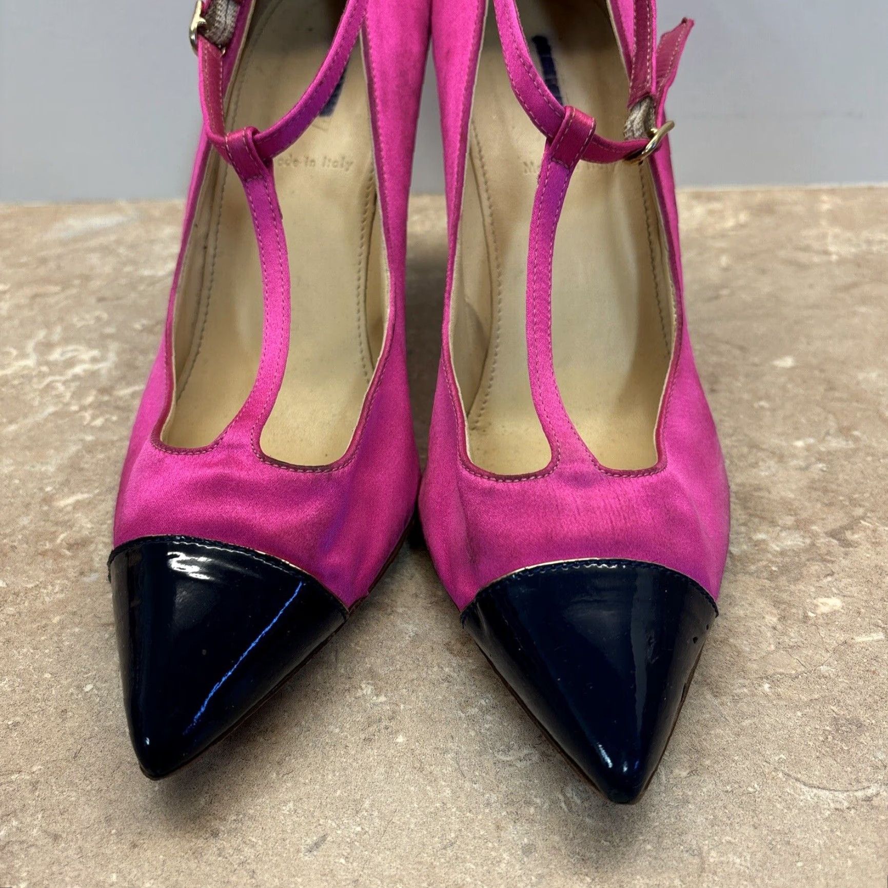 Footwear Formal T Strap Heels Vintage Women's Pink Satin Navy