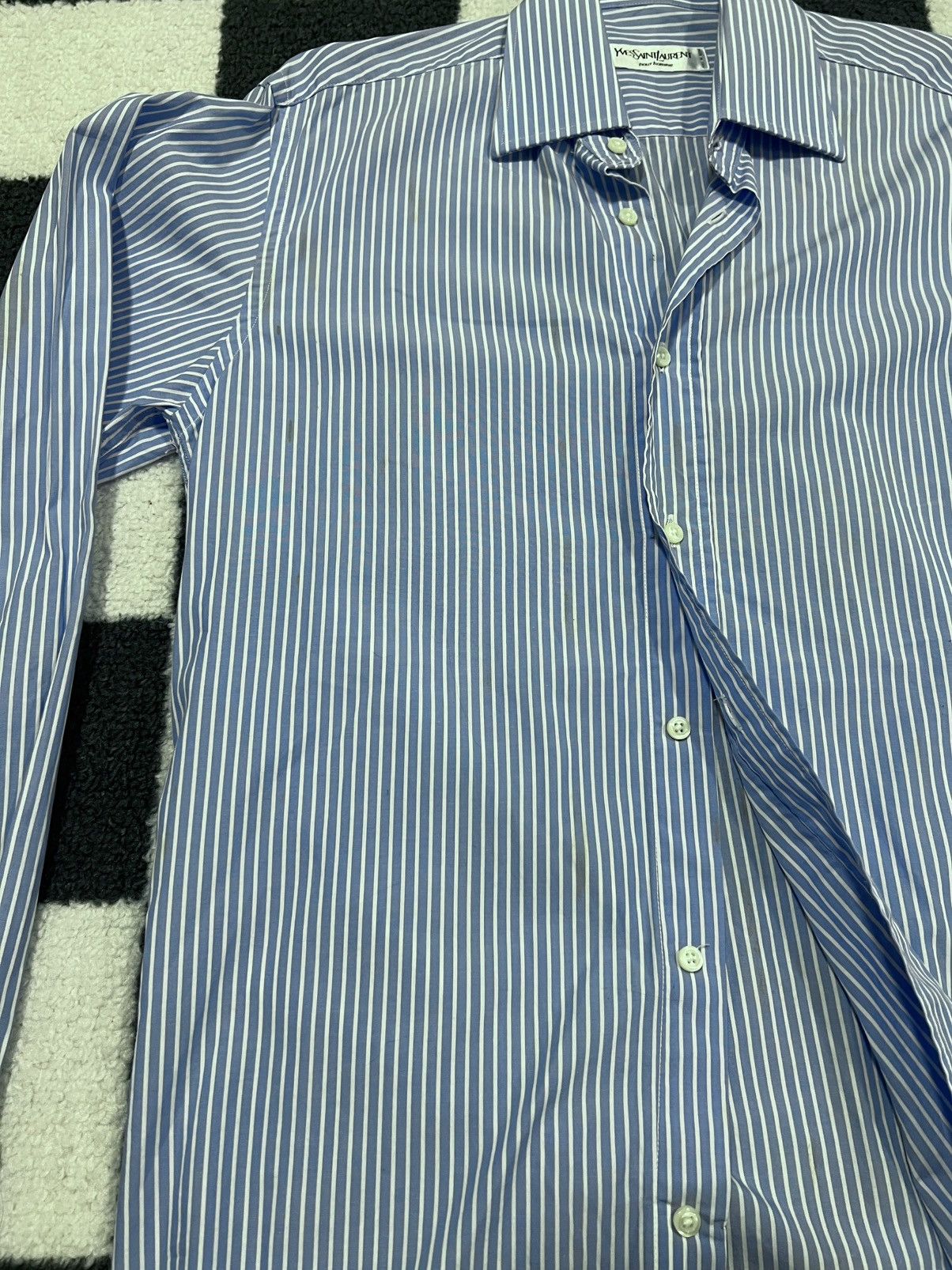 Yves Saint Laurent Yves Saint Laurent Striped Blue Dress Shirt Size US S / EU 44-46 / 1 - 4 Thumbnail