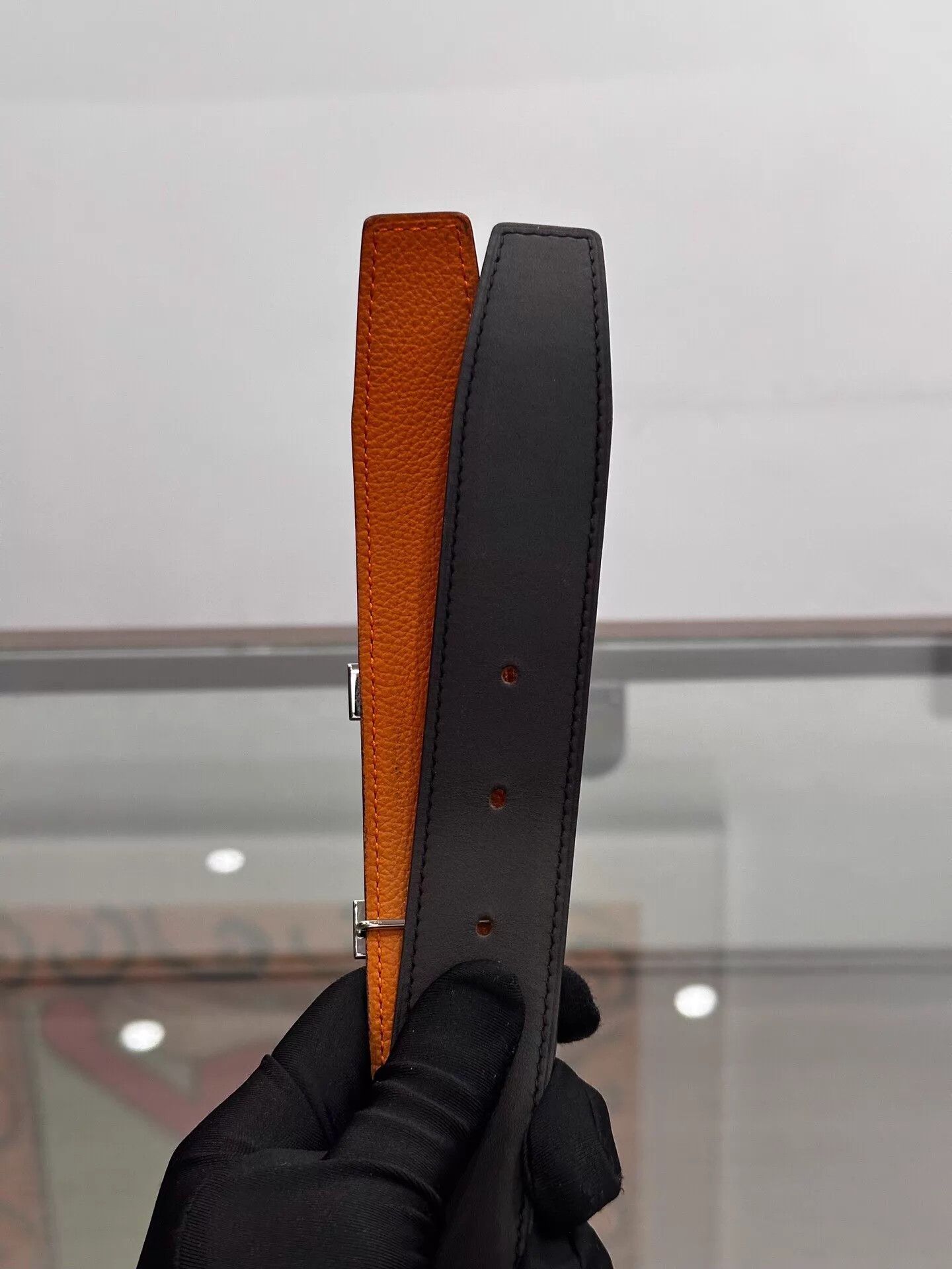 Hermes Hermes Black & Orange H-Buckle Silver Belt 3.2cm 85 T 99 New Size ONE SIZE - 5 Thumbnail