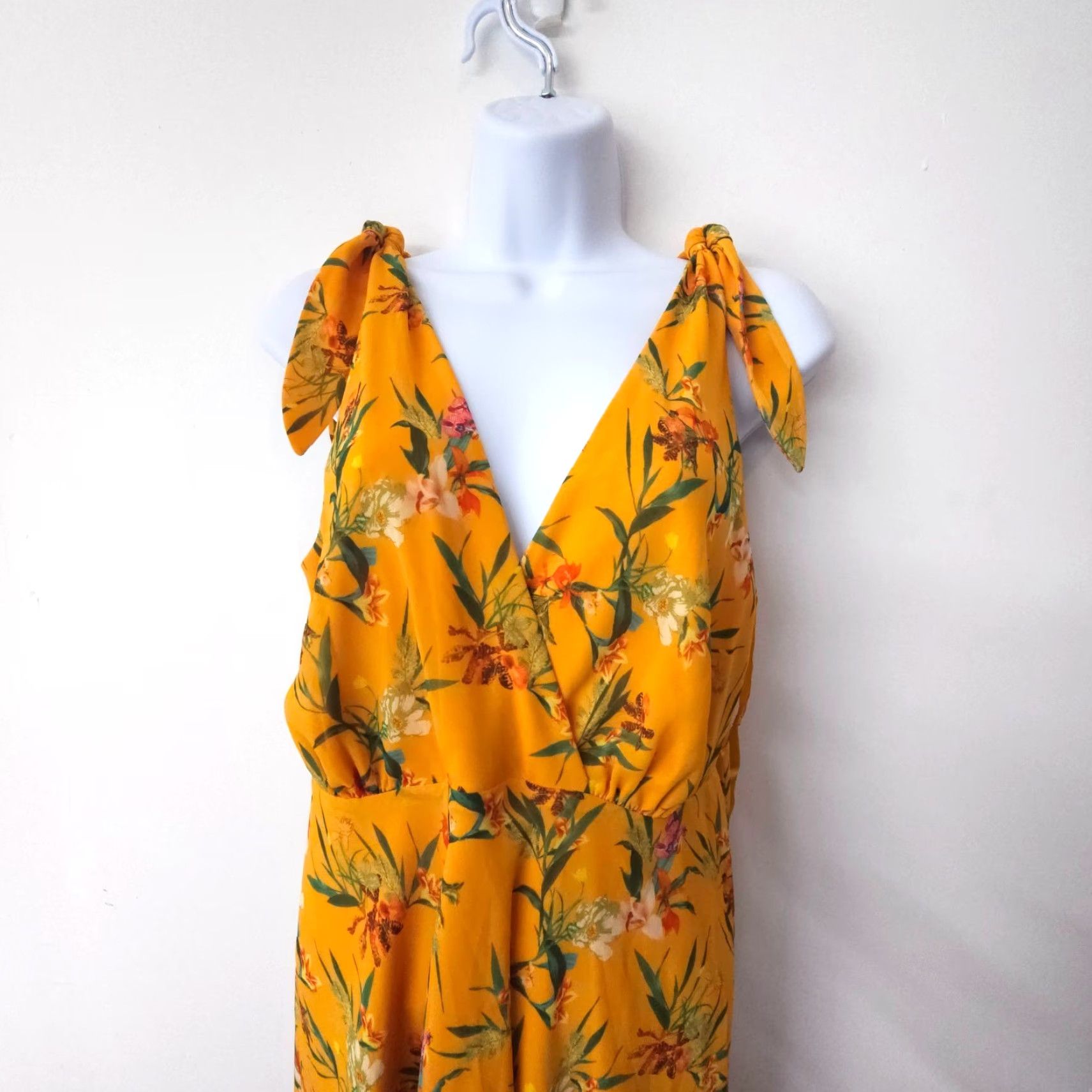 Vintage Alex Marie Dress Floral Print Wrap V Neck Sleeveless Midi Size 8 Yellow Lined Size M / US 6-8 / IT 42-44 - 2 Thumbnail