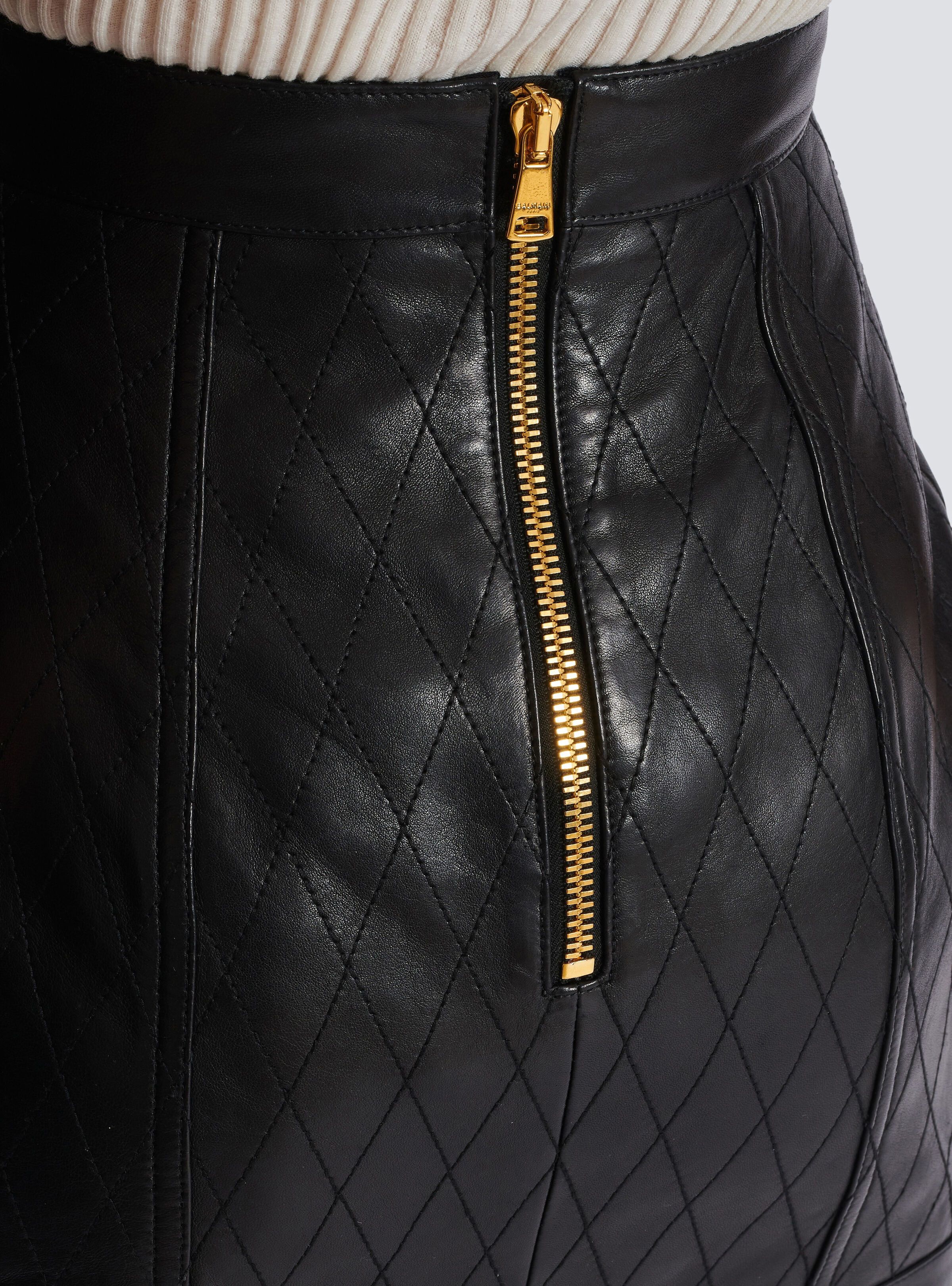 Balmain o1s1wg110725 Topstitched Leather Skirt in Black Size 26" / US 2 / IT 38 - 7 Thumbnail