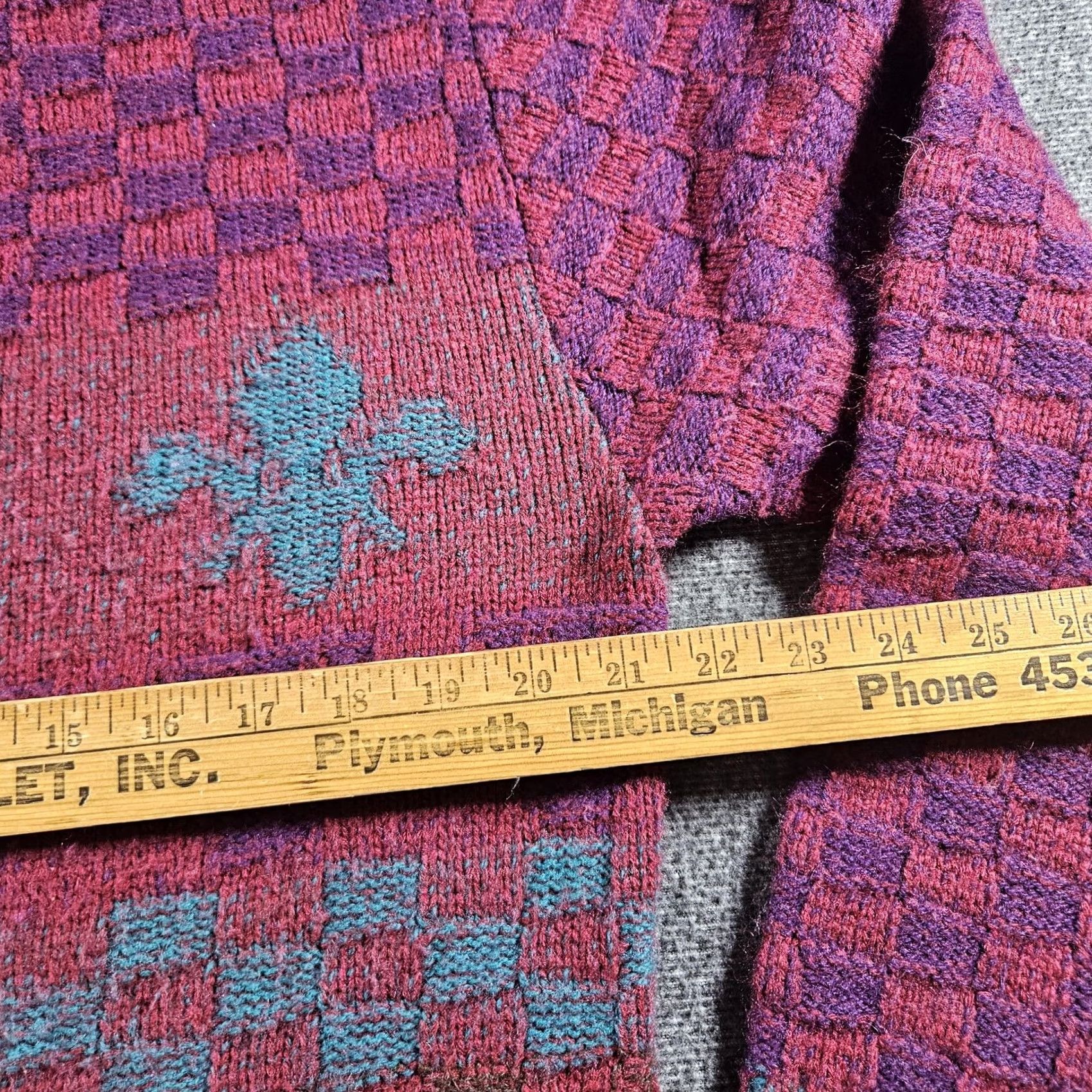 Vintage VINTAGE Geometric Sweater Mens XL Purple Teal Wool Blend Fleur De Lis 80s Sweater Crew Neck Knit Check Pullover Mens Pand Size US XL / EU 56 / 4 - 7 Thumbnail