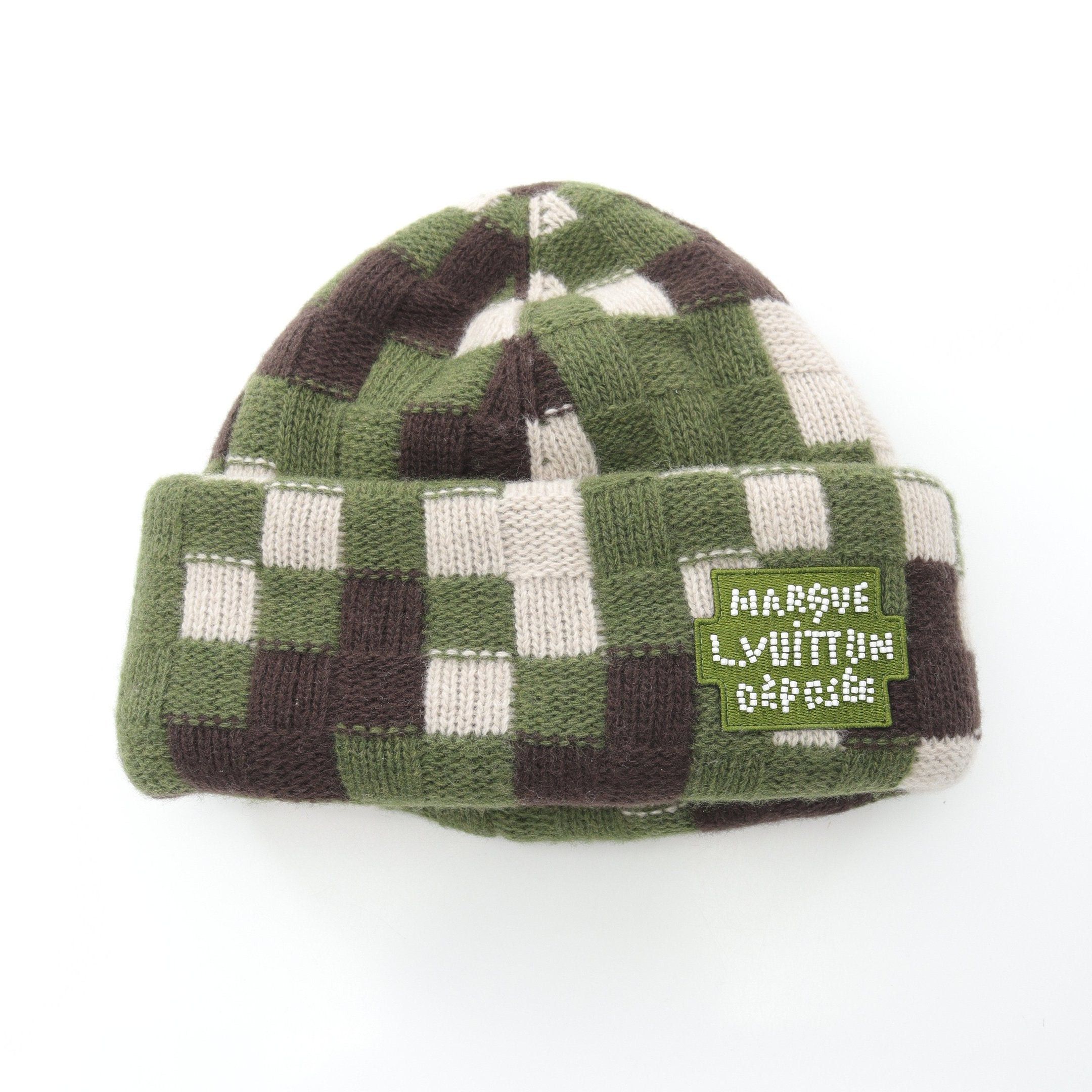 Louis Vuitton Louis Vuitton Damouflage Beanie Wool Green Brown Ivory Size ONE SIZE - 1 Thumbnail