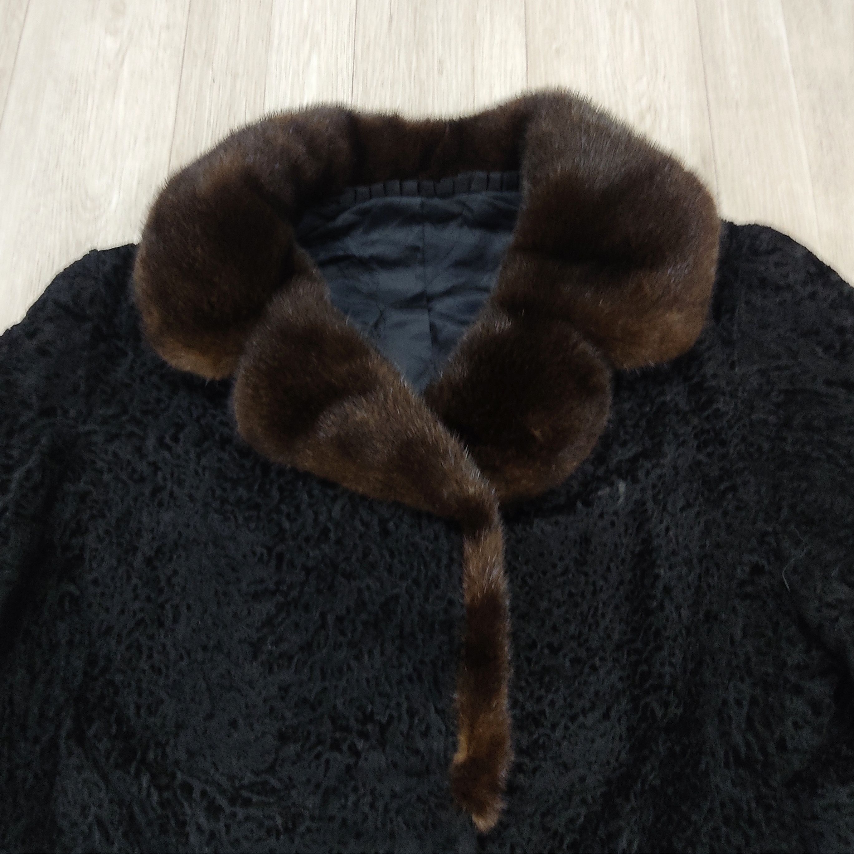 Japanese Brand OSFUR TOKYO Black Persian Lamb Coat with Mink Fur Size M / US 6-8 / IT 42-44 - 7 Thumbnail