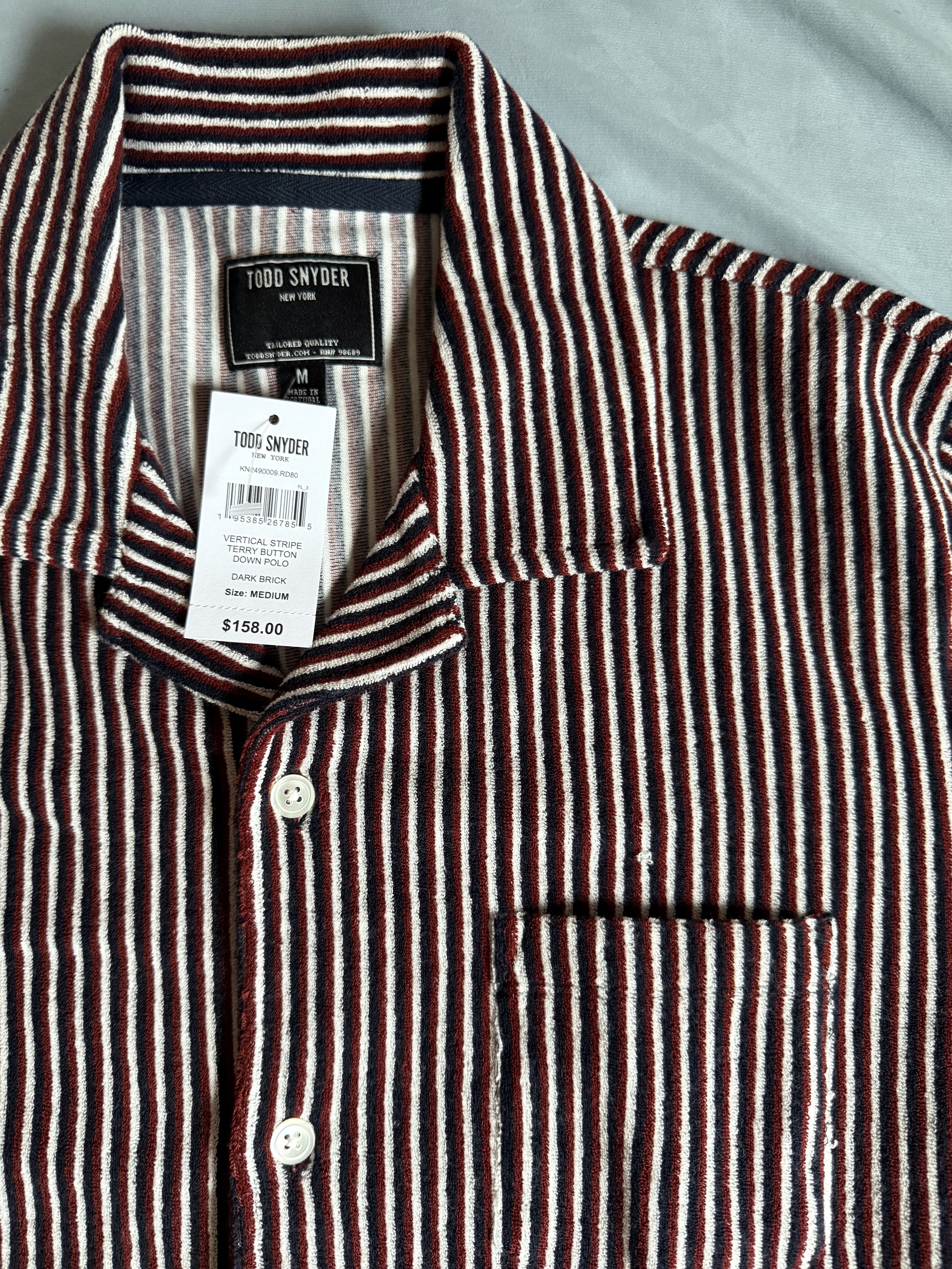 Todd Snyder Todd Snyder Vertical Stripe Terry Button Polo Shirt MED $158 Size US M / EU 48-50 / 2 - 1 Thumbnail
