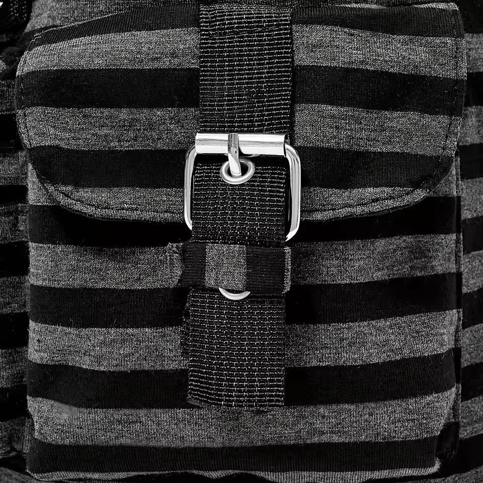 Japanese Brand 🖤💀 Y2K PUNK EMO Backpack - Black/Grey Stripe Size ONE SIZE - 7 Thumbnail