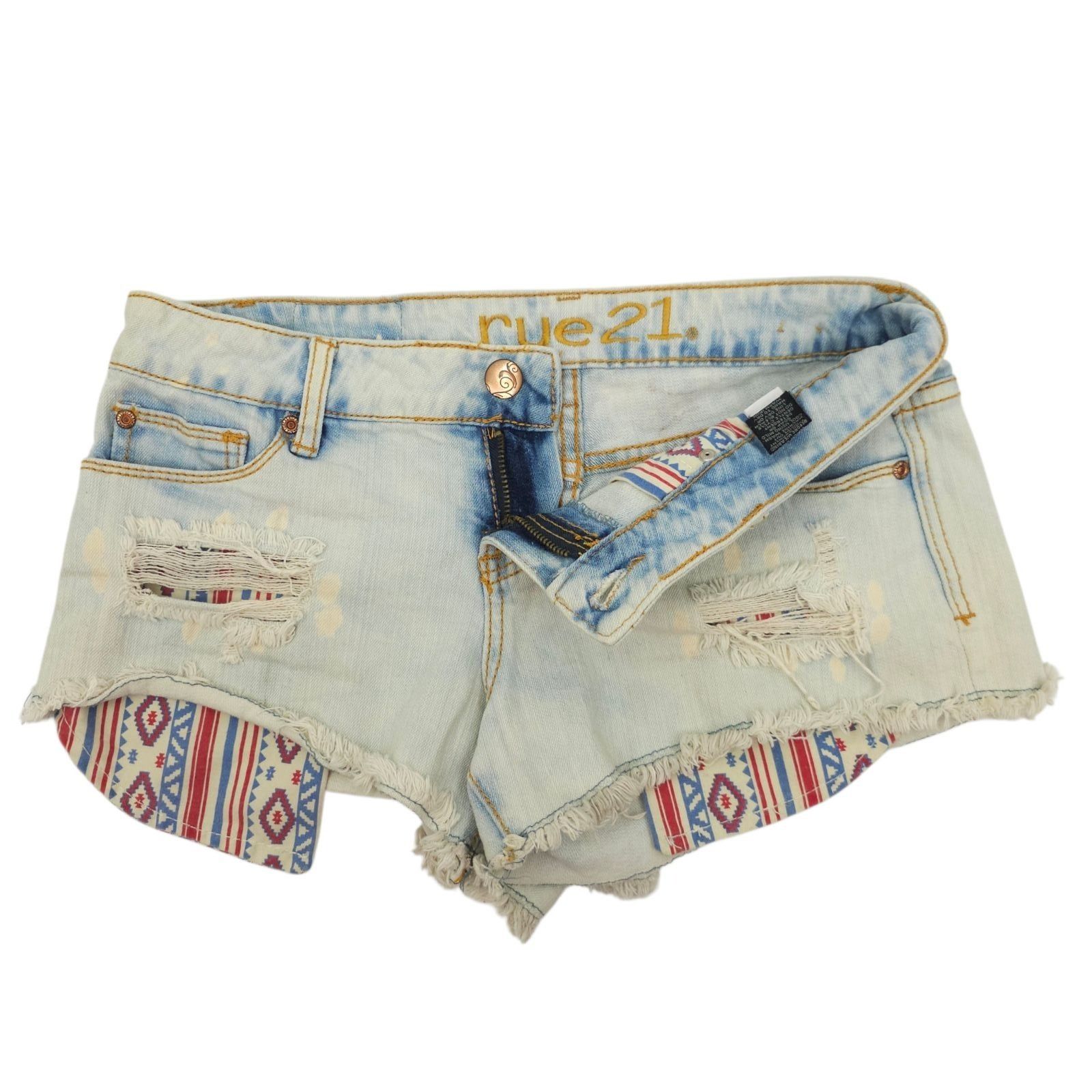 rue21 rue21 Denim Cutoff Shorts 7/8 Light Wash Distressed Aztec Bo Size 32" / US 10 / IT 46 - 9 Thumbnail