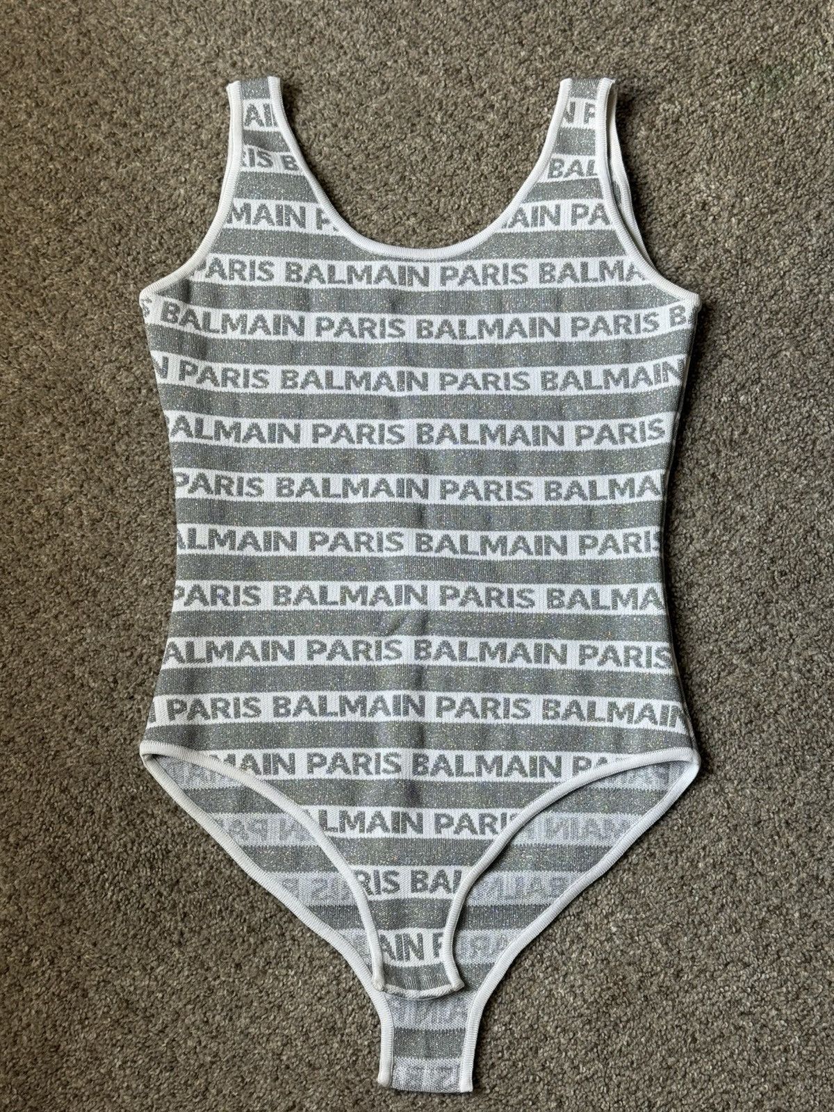 Balmain Balmain Paris Striped Bodysuit Gray/White Women’s 40 Size M / US 6-8 / IT 42-44 - 1 Thumbnail