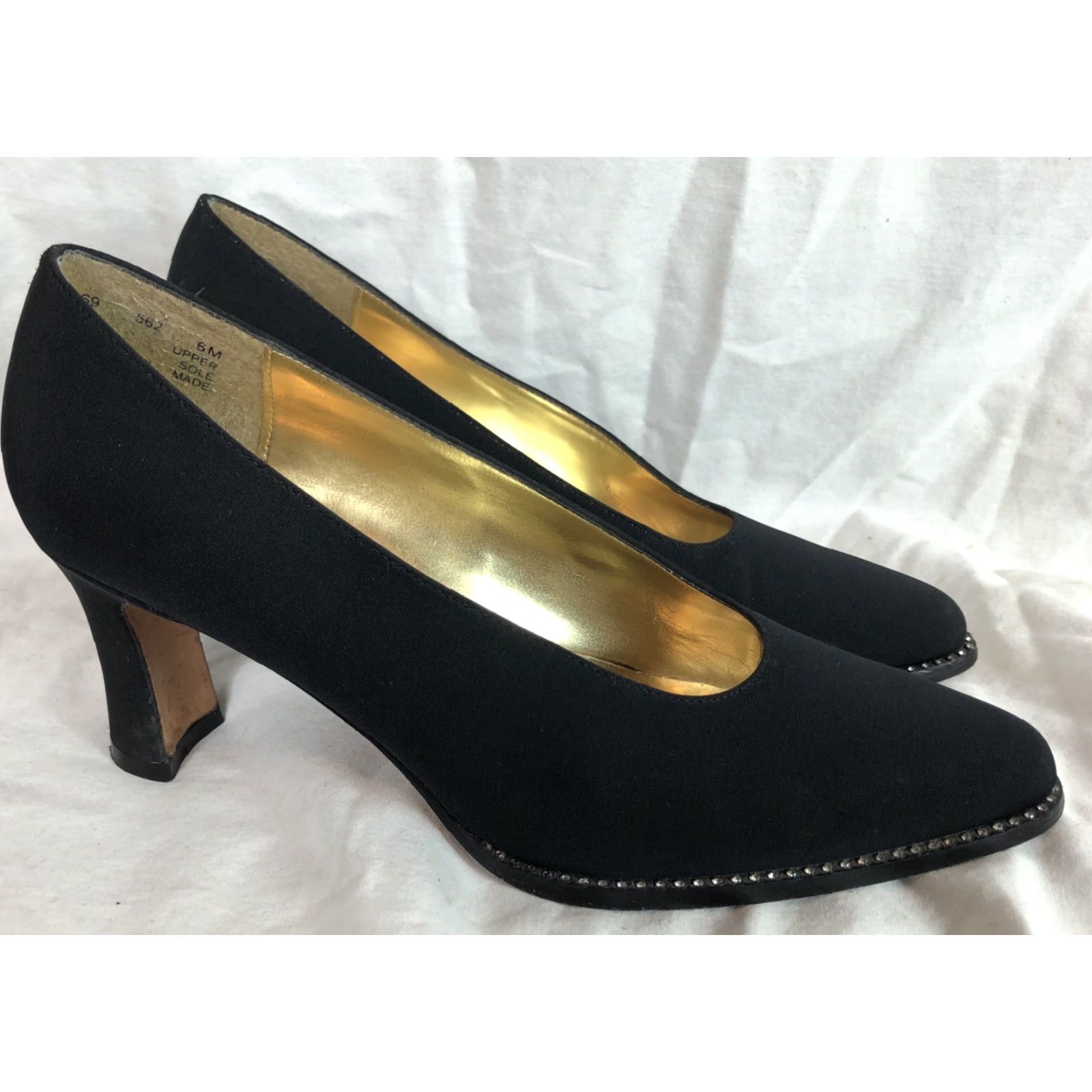 Vintage Apostrophe Piccolo High Heel Pumps 6M Blk 3” Heel Rhinestone Accents Point Toe Shoes Womens Size US 6 / IT 36 - 3 Thumbnail