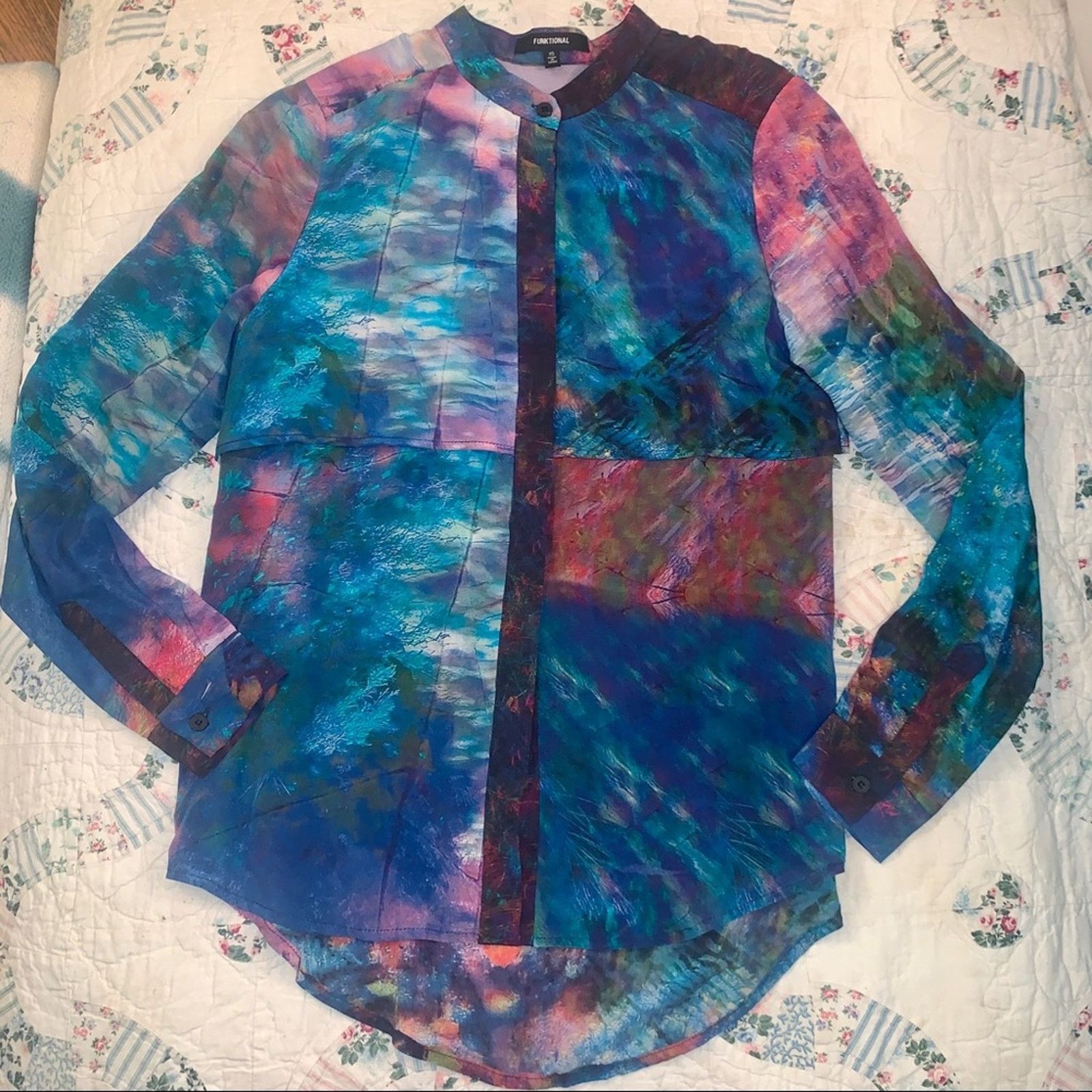 Other NEW ABSTRACT WATERCOLOR PATCHWORK SILK LAYERED BLOUSE Size XS / US 0-2 / IT 36-38 - 3 Thumbnail