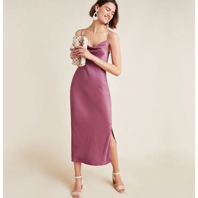 Anthropologie Anthropologie Elyse Plum Satin Slip Midi Dress - Size M Size M / US 6-8 / IT 42-44 - 1 Thumbnail