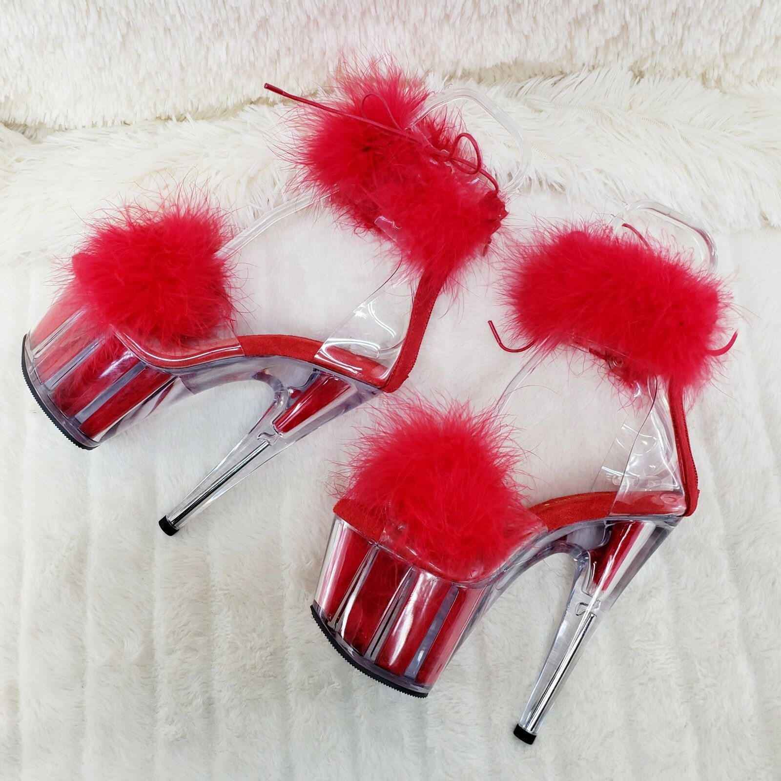 Other Adore 724F Red Marabou Platform Shoes Sandals 7" High Heel S Size US 6 / IT 36 - 1 Thumbnail