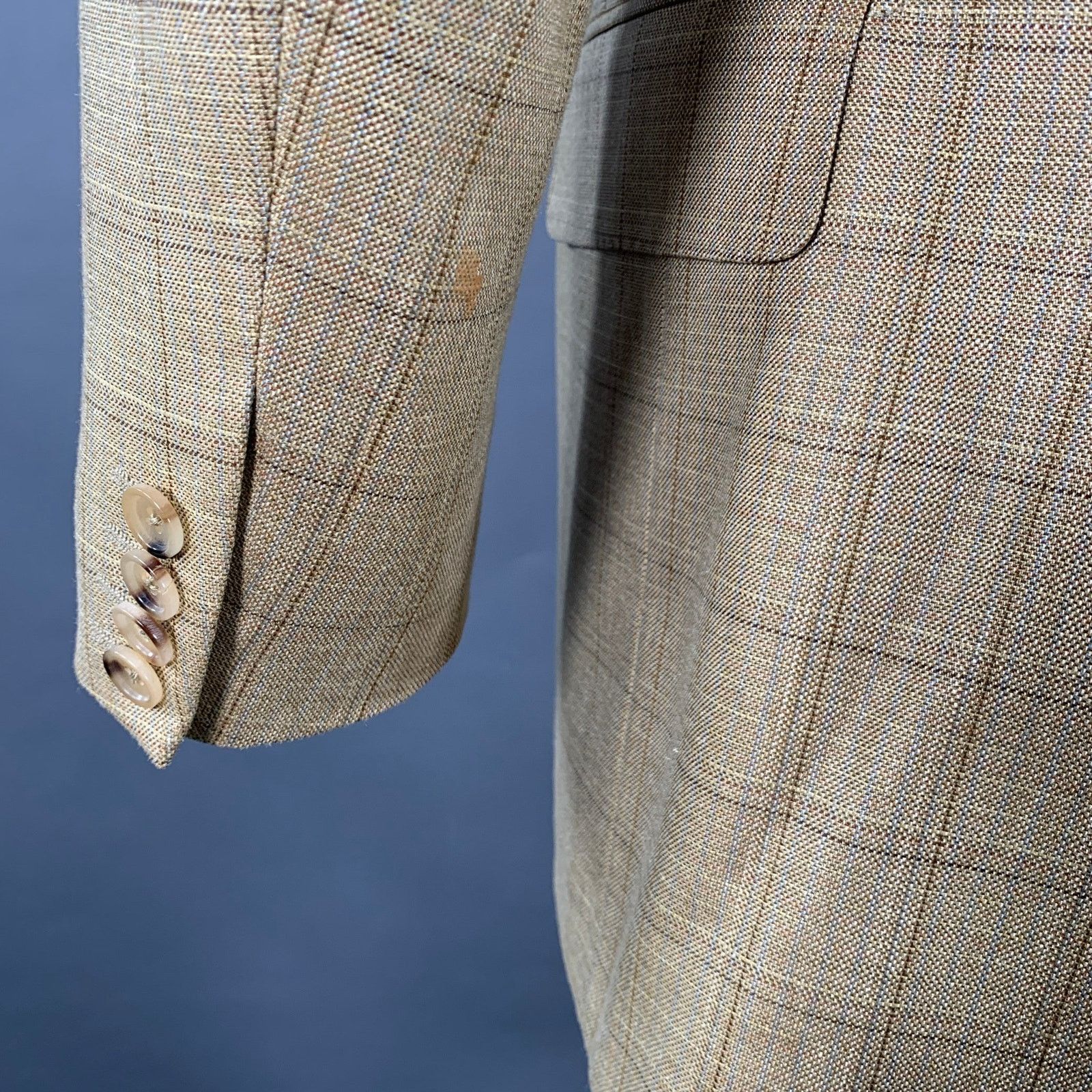Pal Zileri Size 38 Regular Beige Grey Brown Window Pane Sport Coat Size 38R - 4 Thumbnail