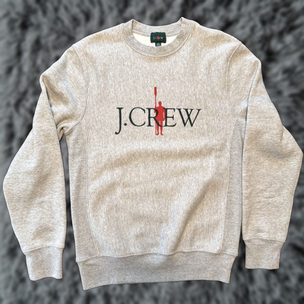 J.CREW Heritage Oarsman Crew Gray Embroidered Sweatshirt Mens XS Pullover Crew Neck Heavyweight Regular Cotton Blend Fleece Socks? (Oops)