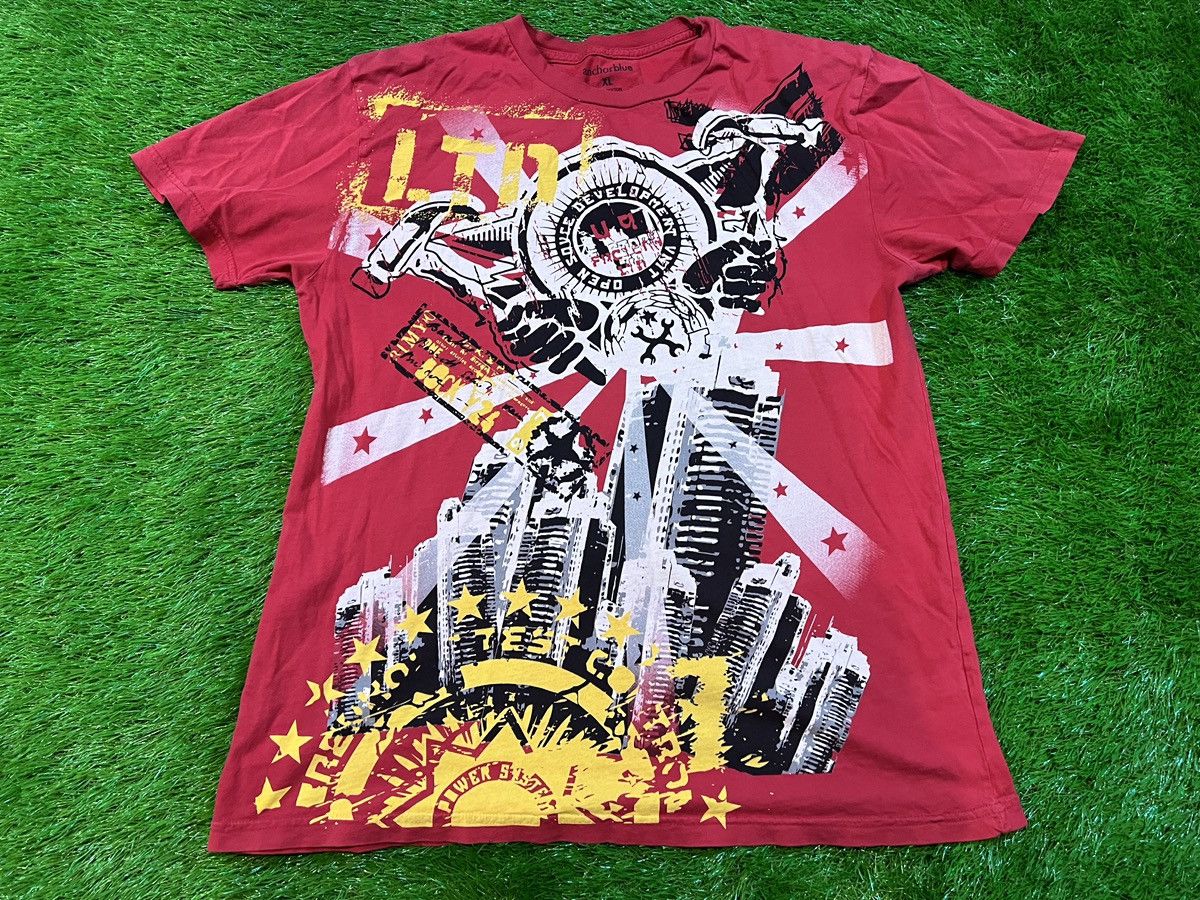 Affliction × Anchor Blue Anchor Blue Skull City Skyline Wings Cyber Shirt Vintage Size US XL / EU 56 / 4 - 1 Thumbnail